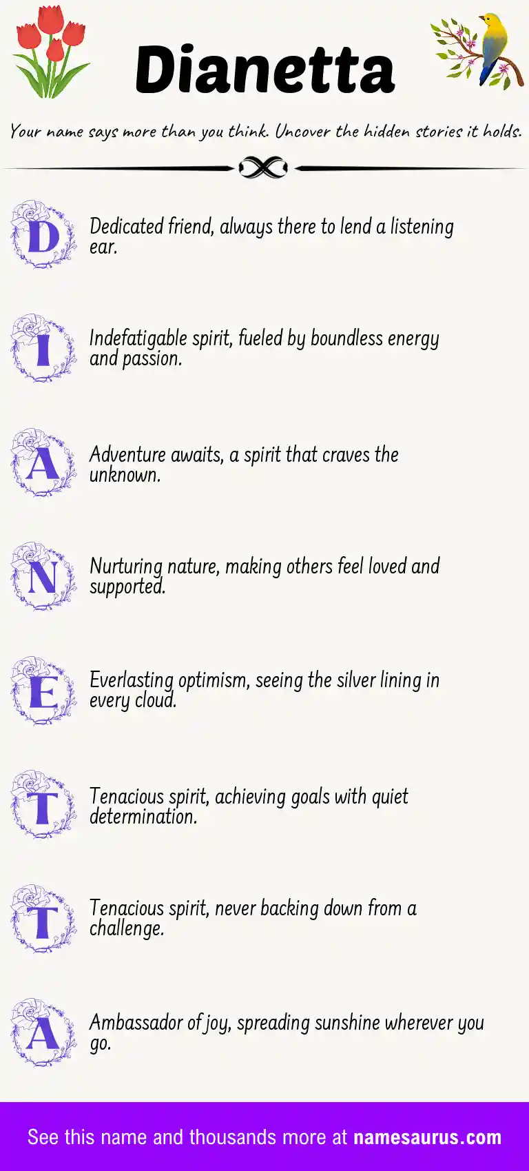 Acrostic poem about Dianetta.