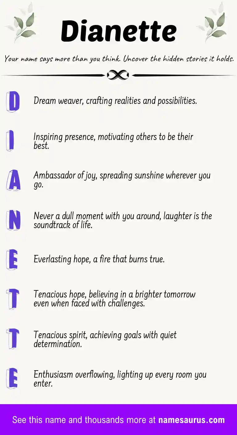 Acrostic poem about Dianette.