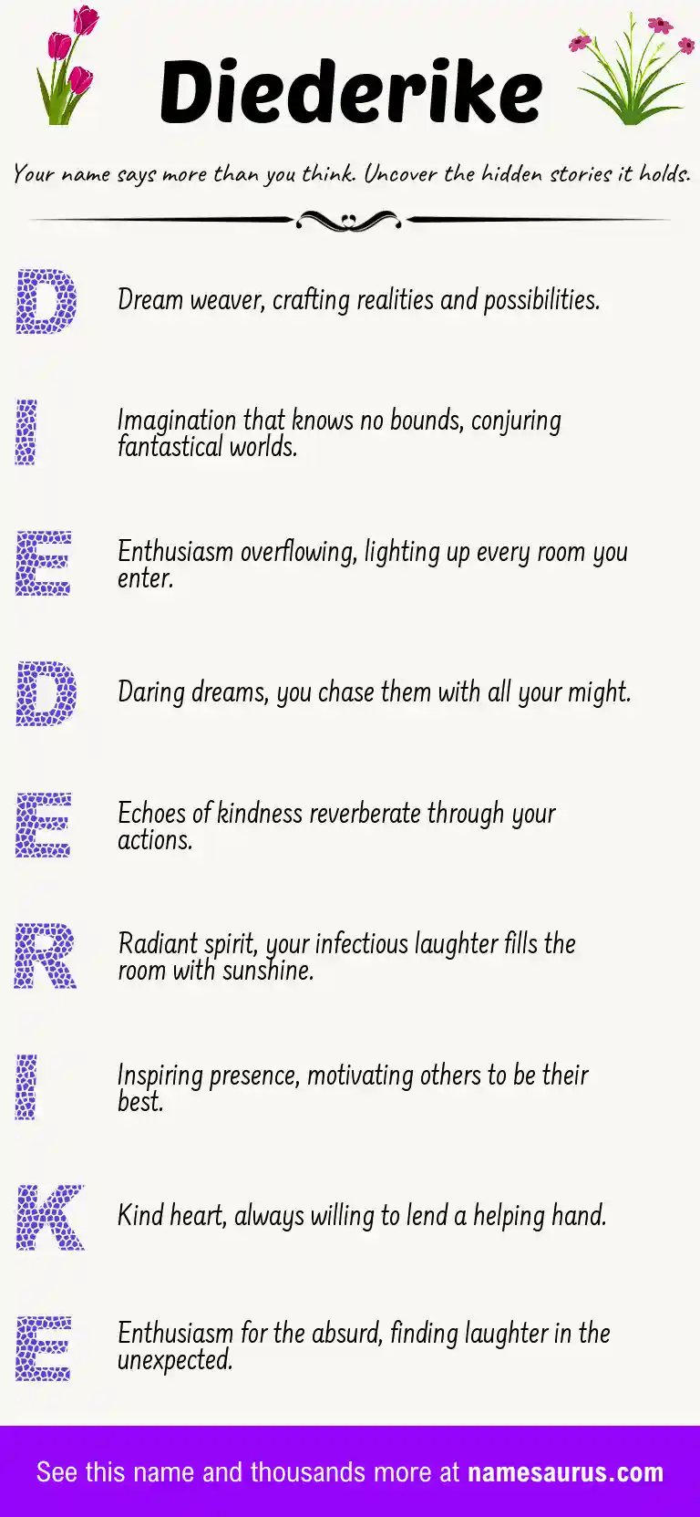 Acrostic poem about Diederike.
