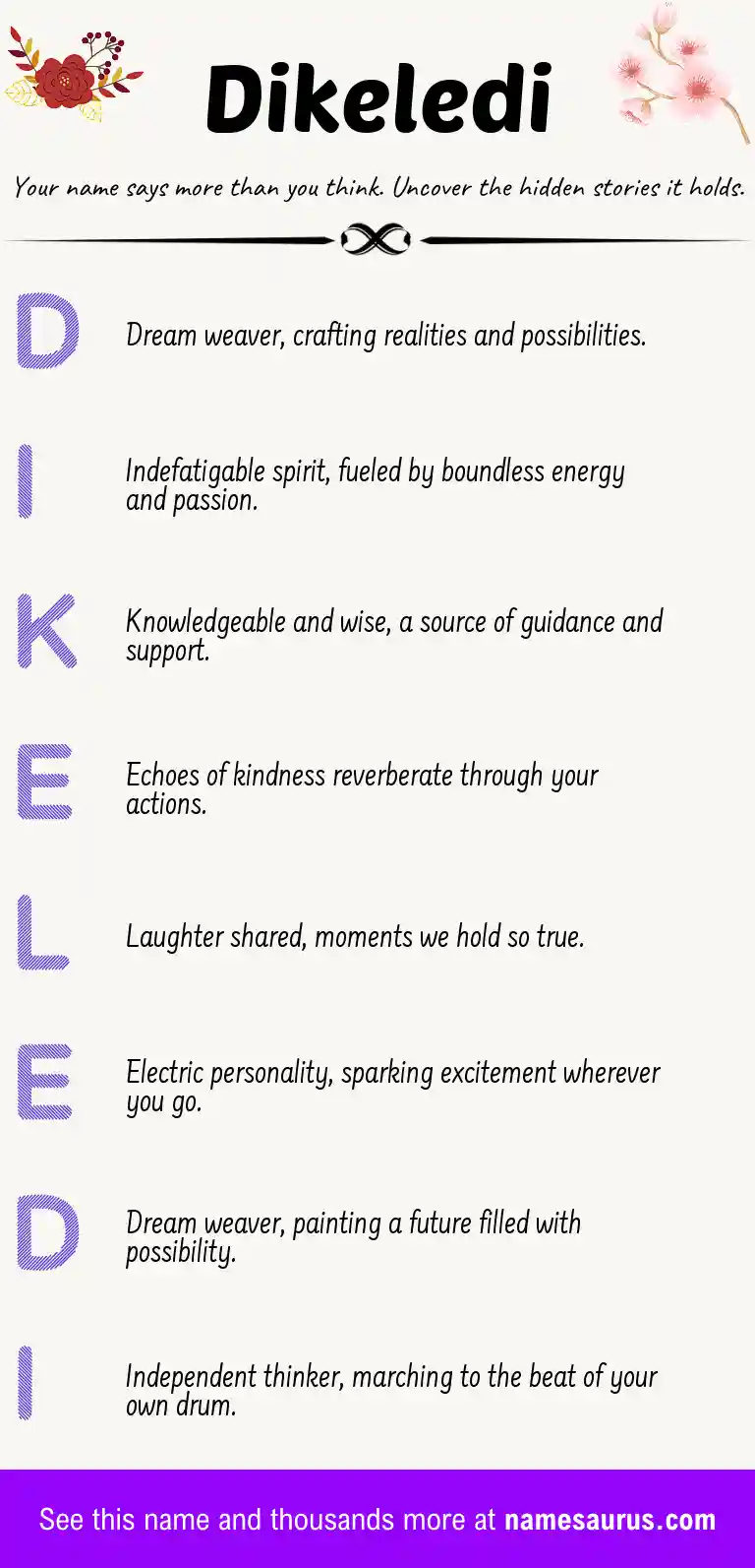 Acrostic poem about Dikeledi.