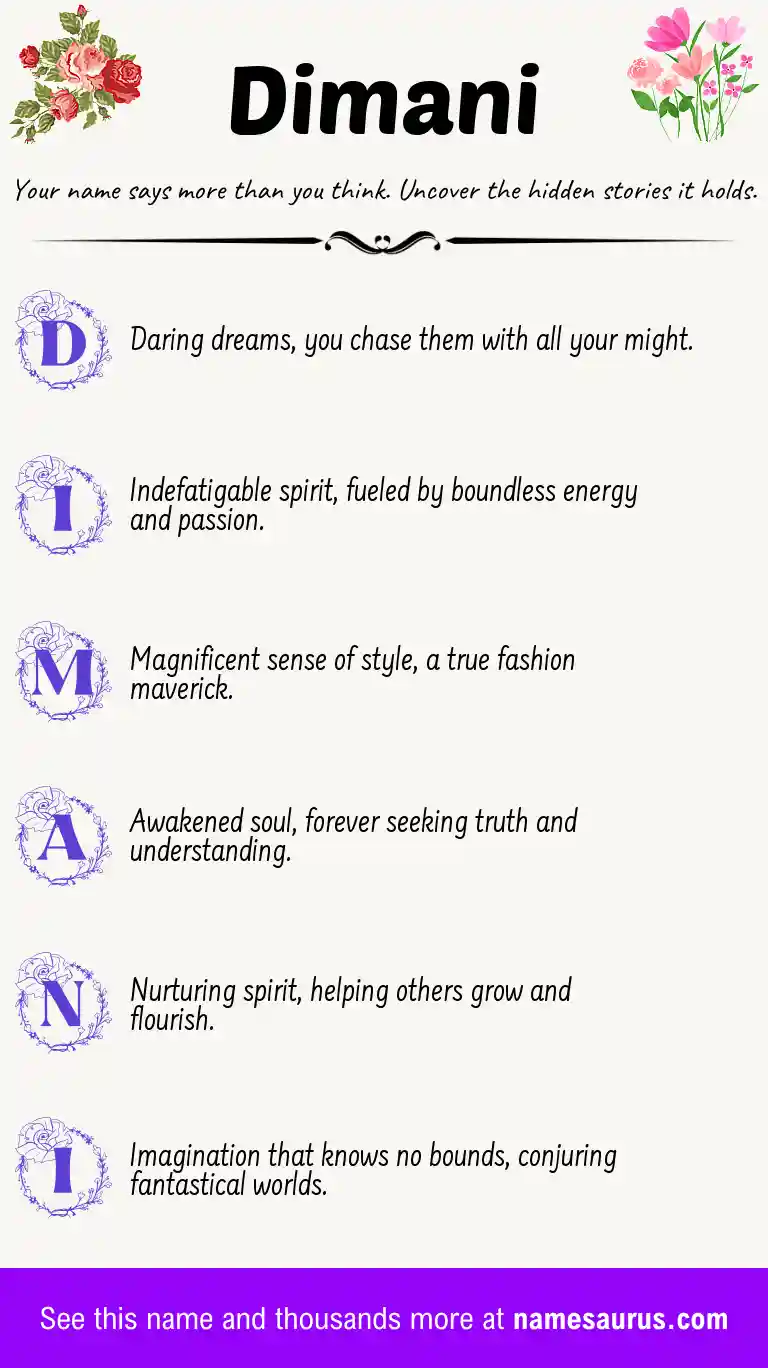 Acrostic poem about Dimani.