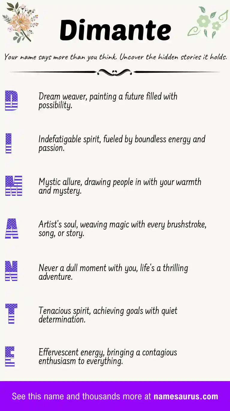 Acrostic poem about Dimante.
