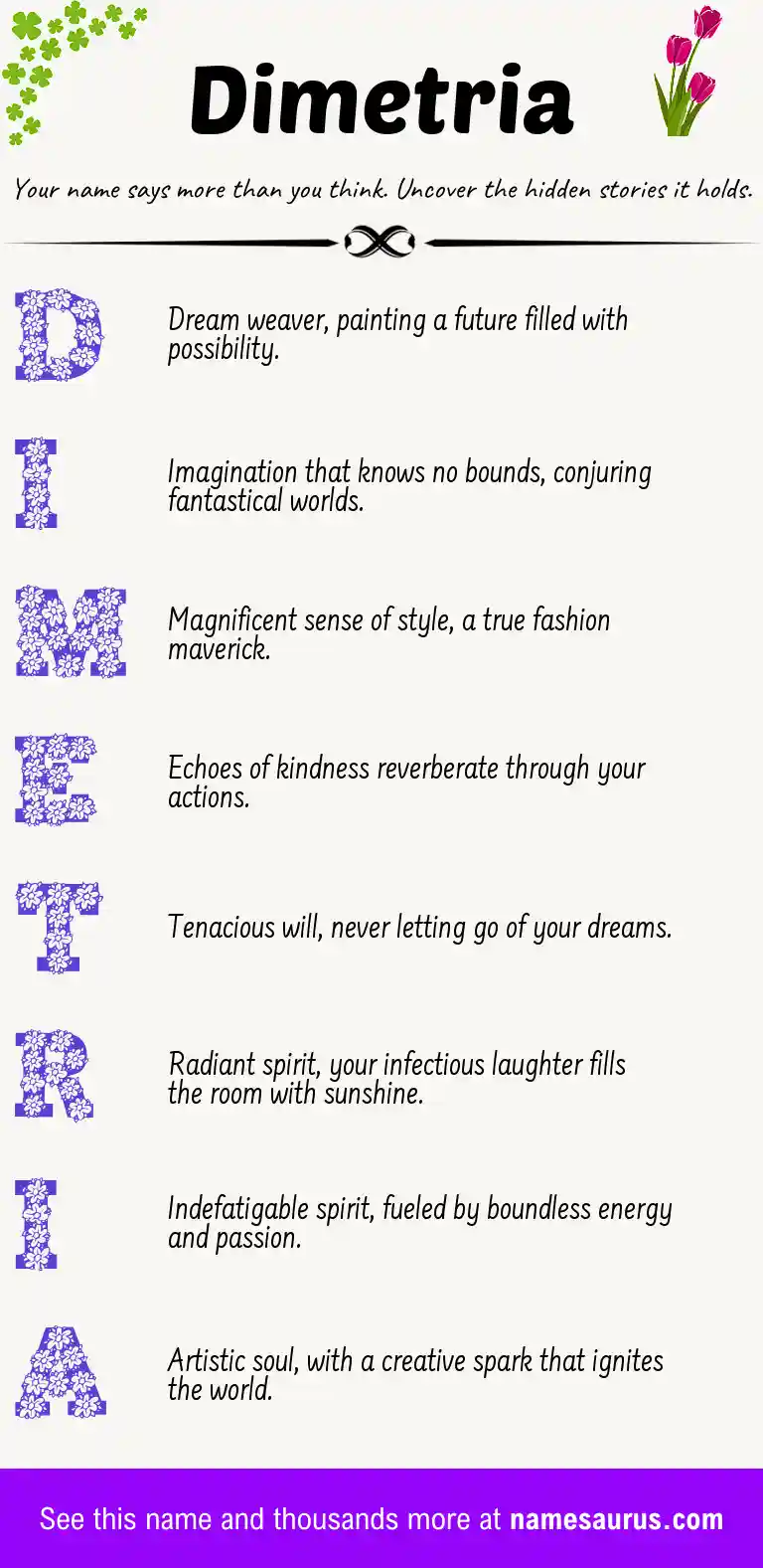 Acrostic poem about Dimetria.