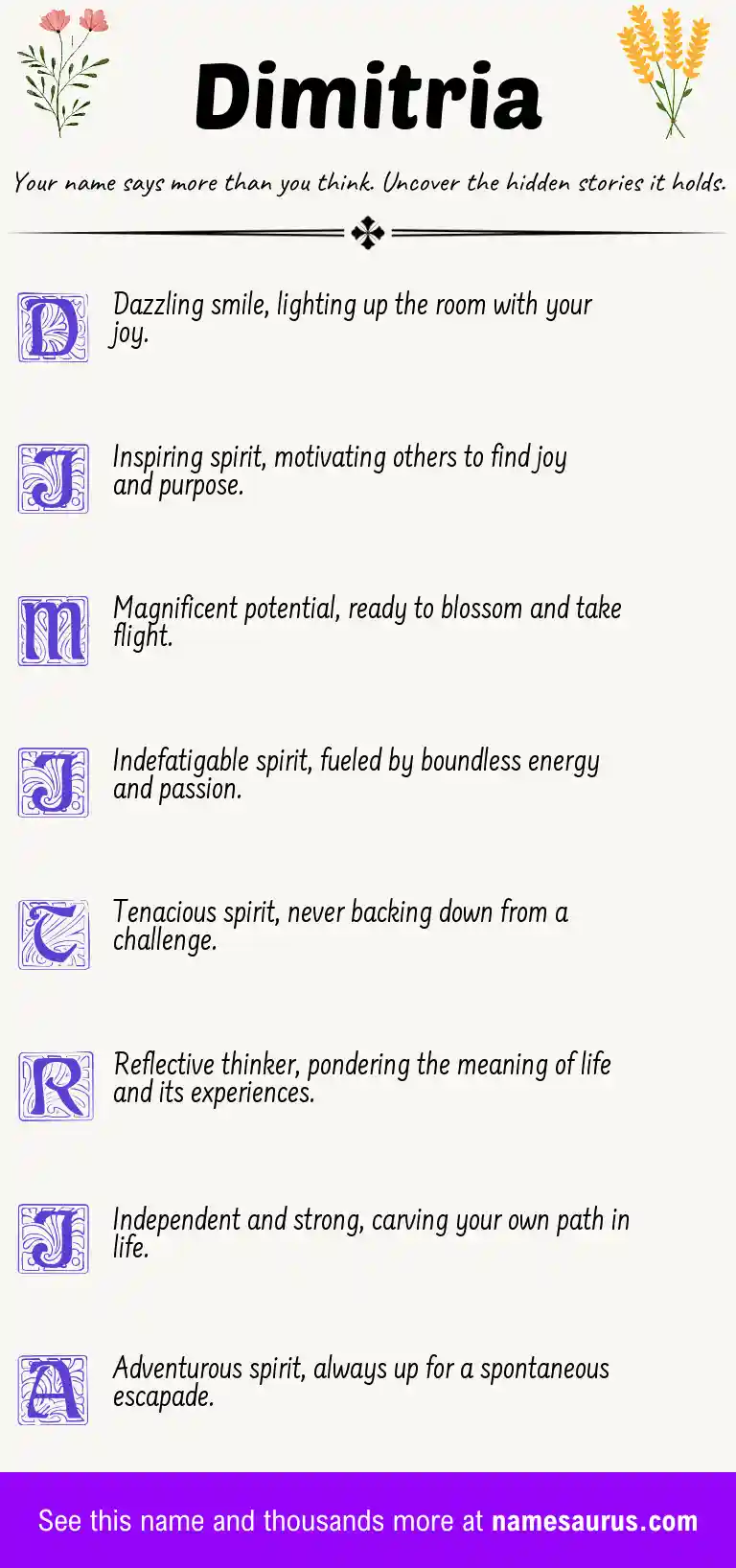 Acrostic poem about Dimitria.