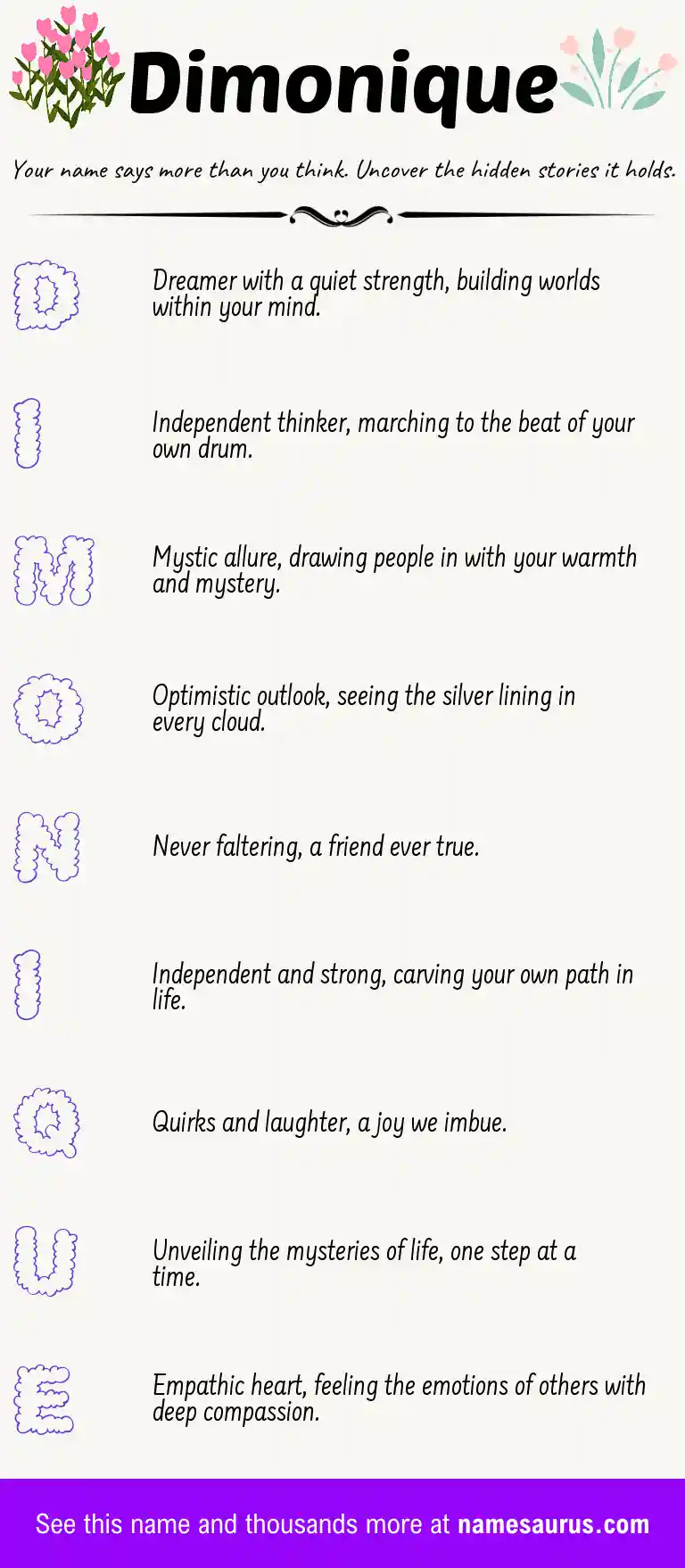 Acrostic poem about Dimonique.