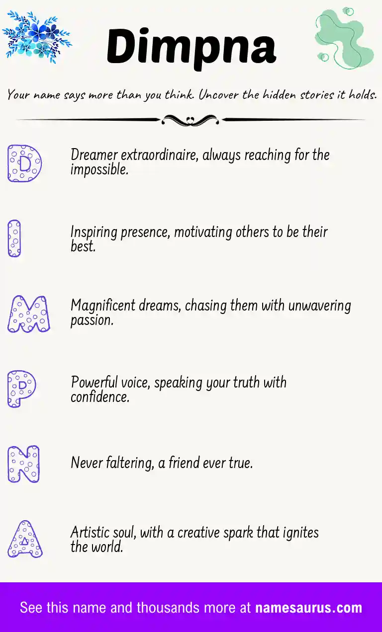 Acrostic poem about Dimpna.