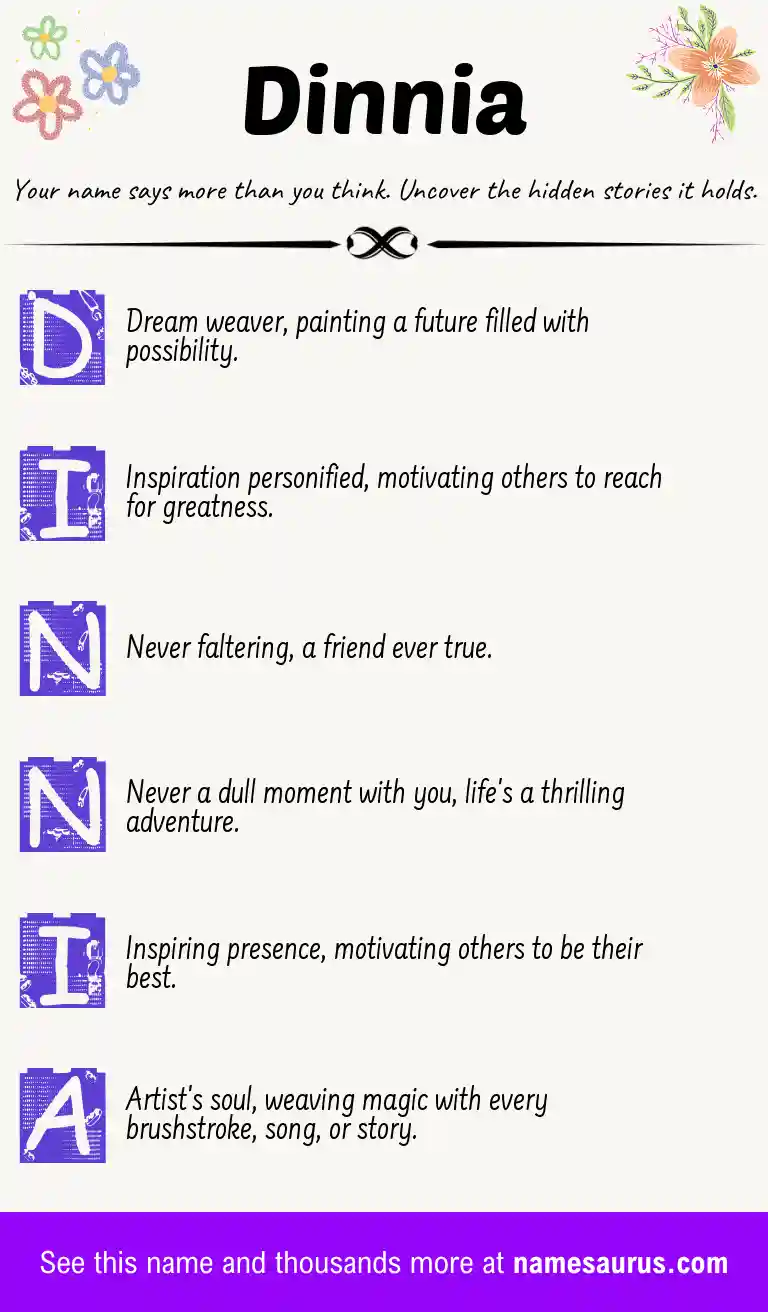 Acrostic poem about Dinnia.
