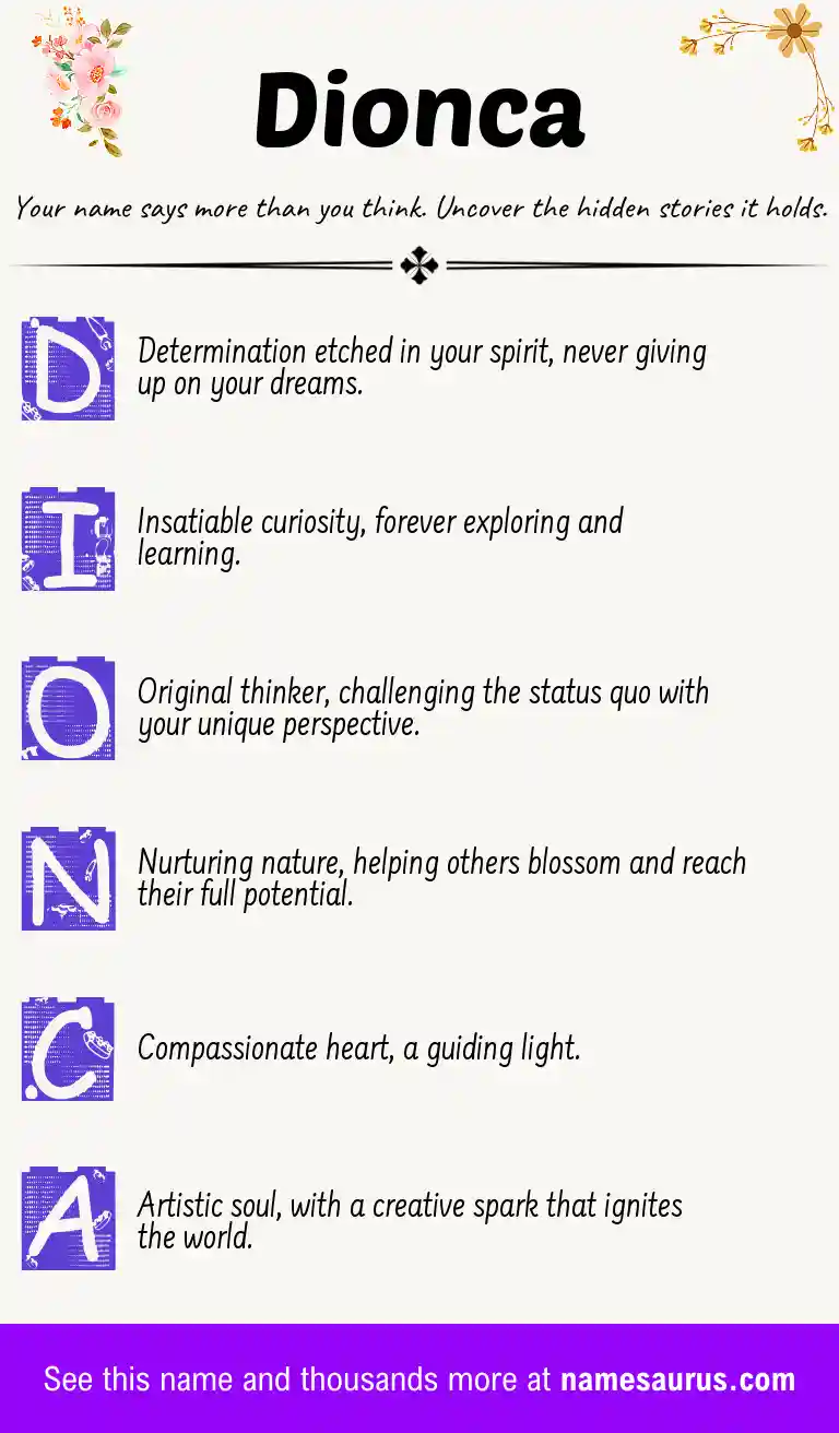 Acrostic poem about Dionca.