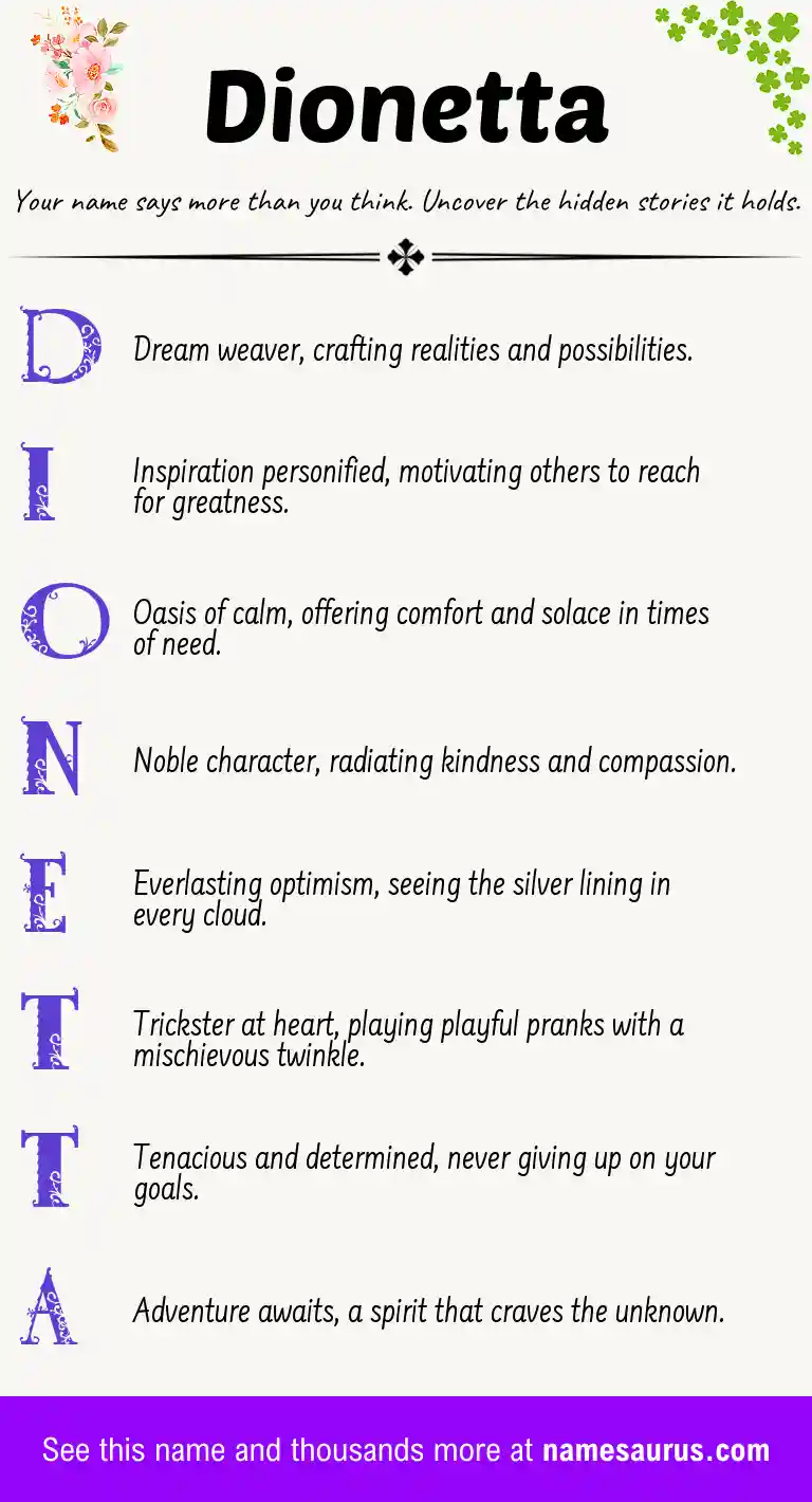 Acrostic poem about Dionetta.