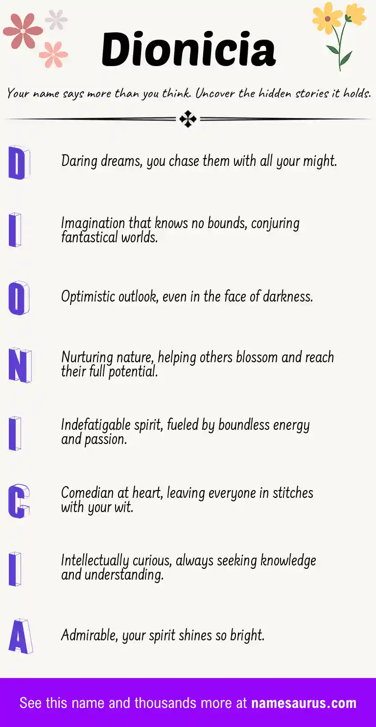 Acrostic poem about Dionicia.