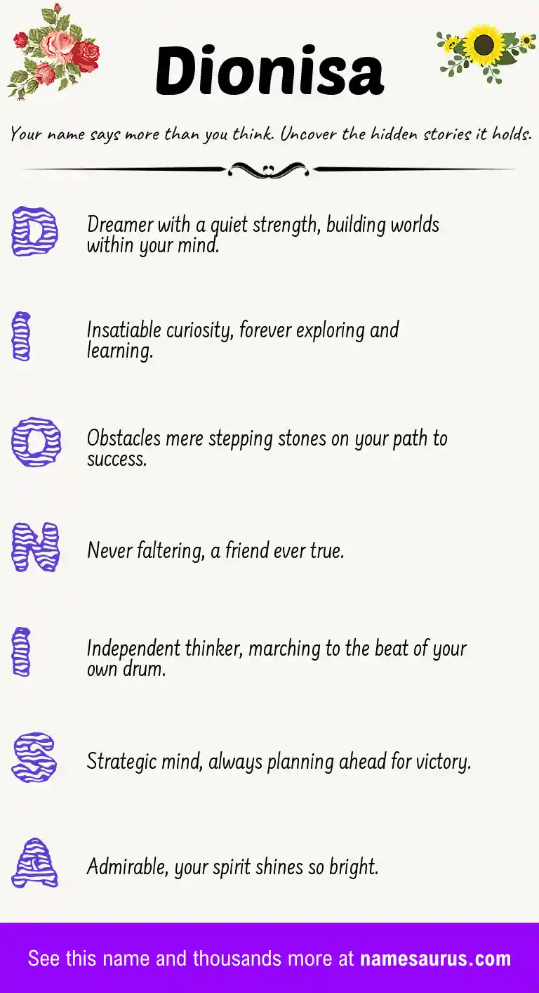 Acrostic poem about Dionisa.
