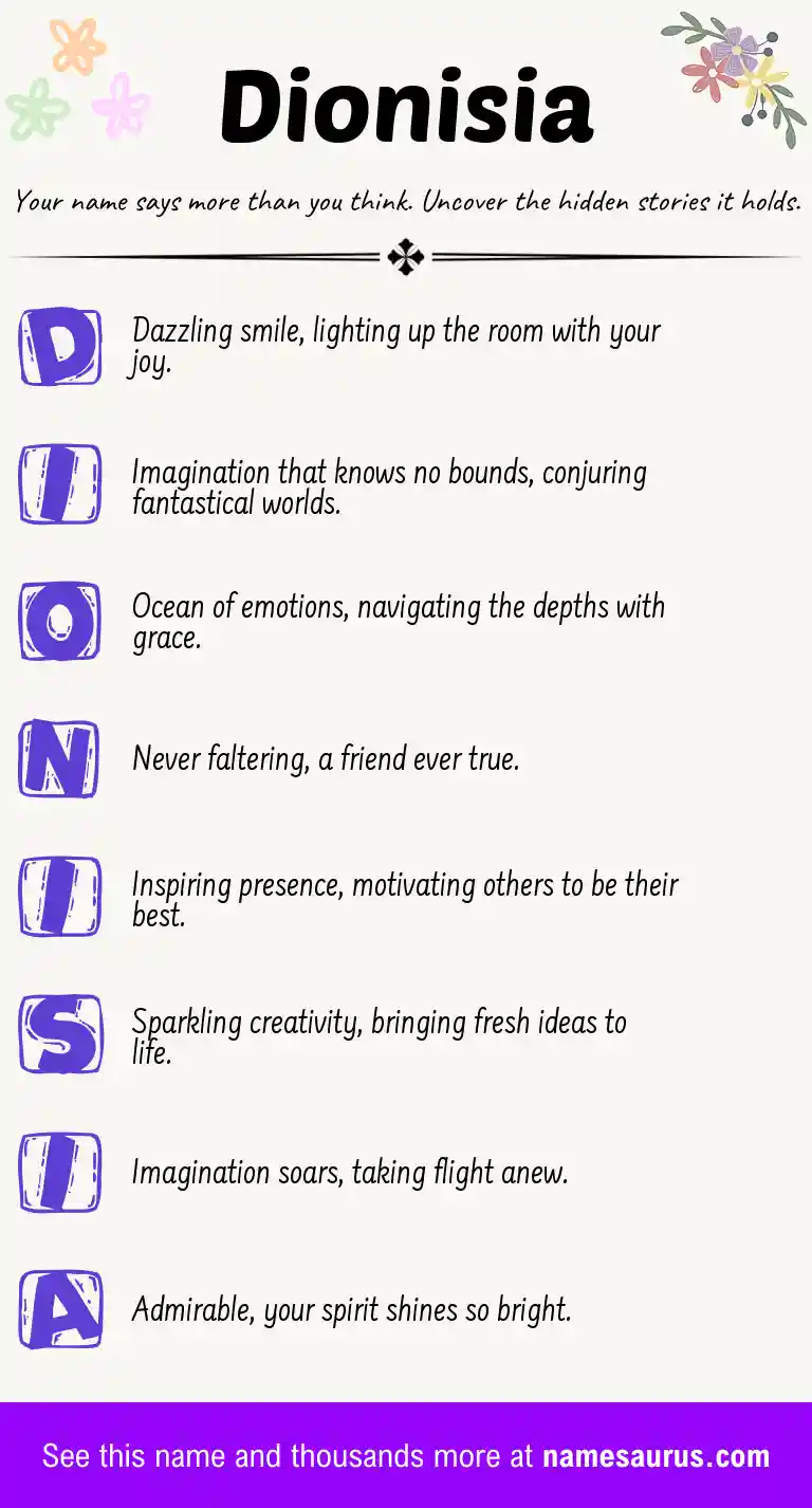 Acrostic poem about Dionisia.