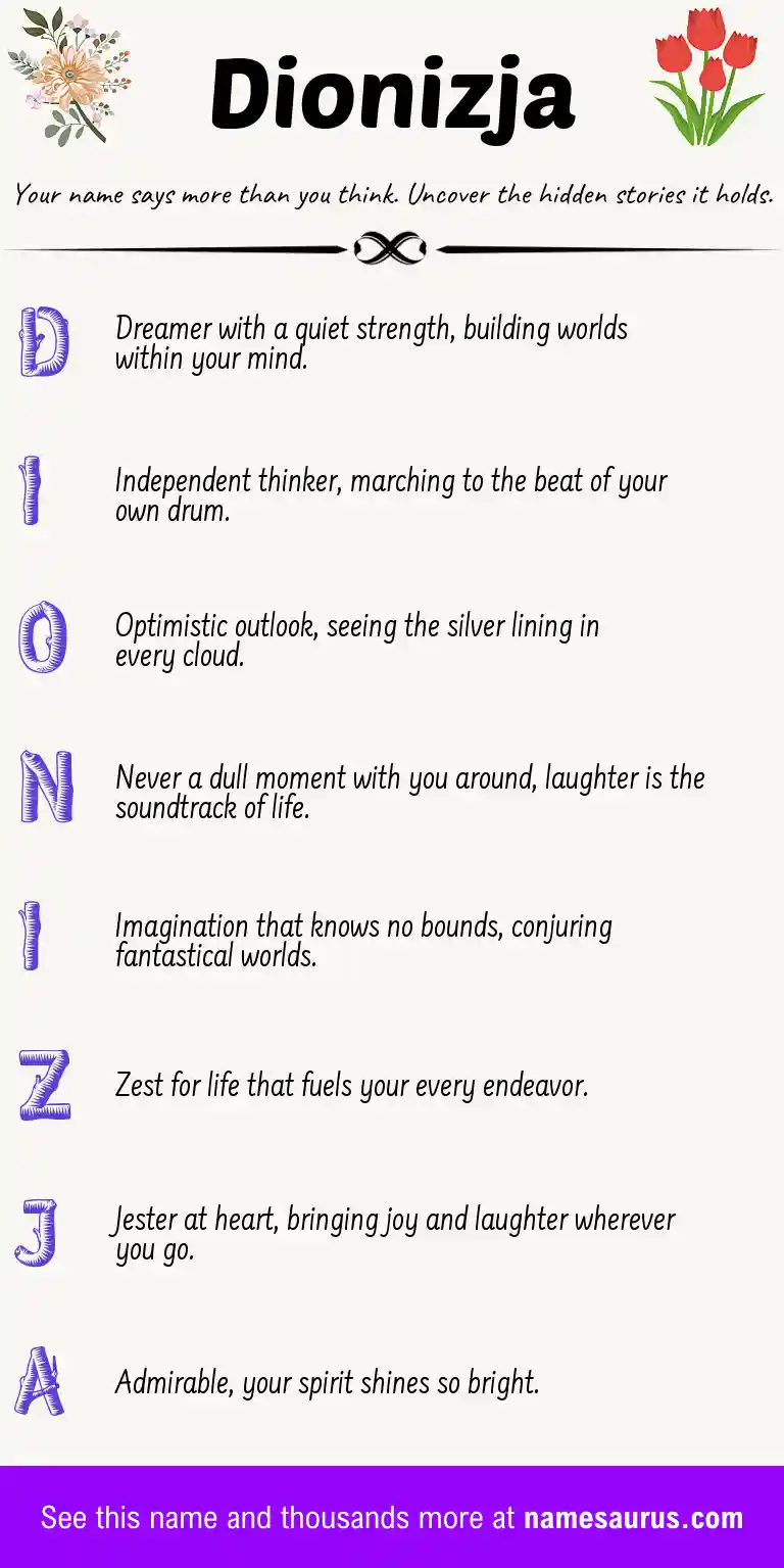 Acrostic poem about Dionizja.