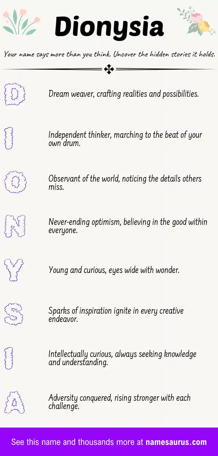 Acrostic poem about Dionysia.