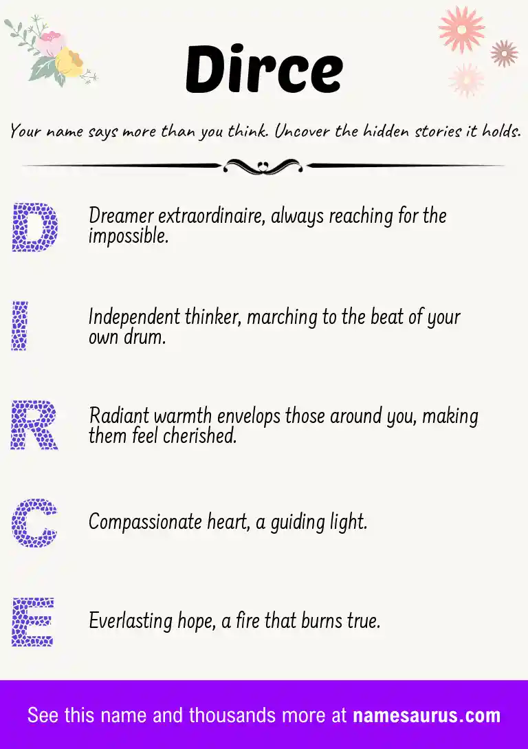 Acrostic poem about Dirce.