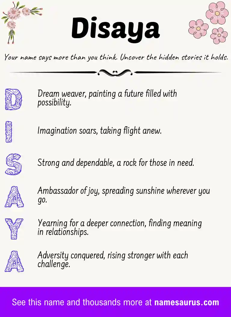 Acrostic poem about Disaya.