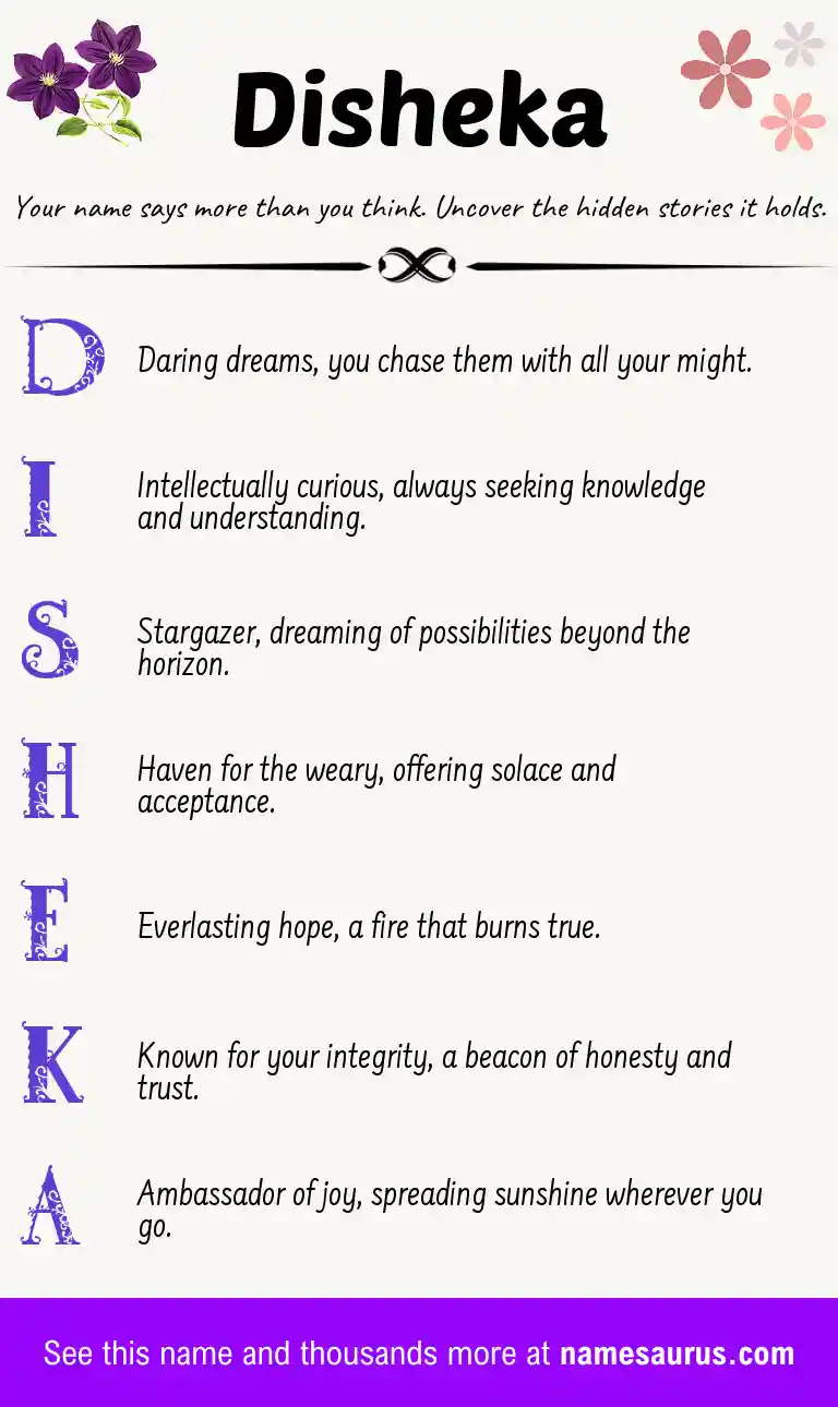 Acrostic poem about Disheka.