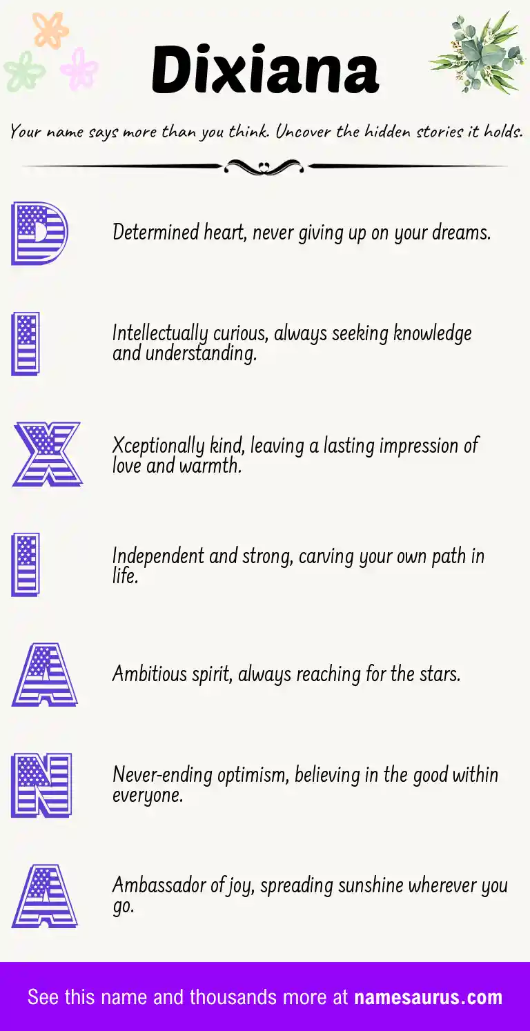 Acrostic poem about Dixiana.