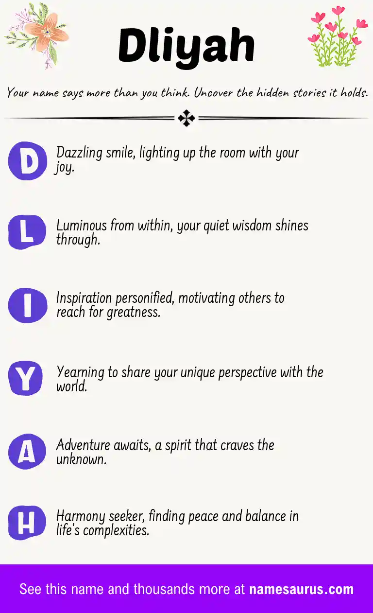 Acrostic poem about Dliyah.