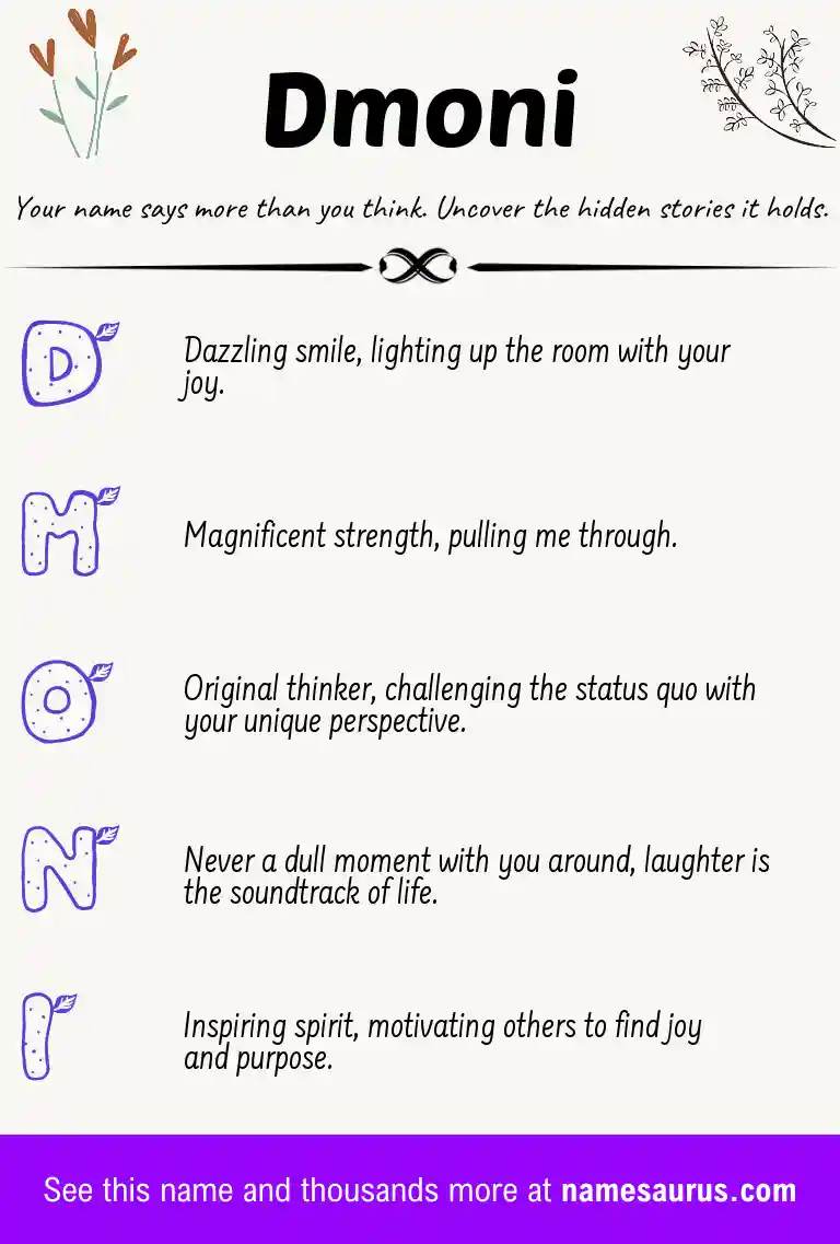 Acrostic poem about Dmoni.