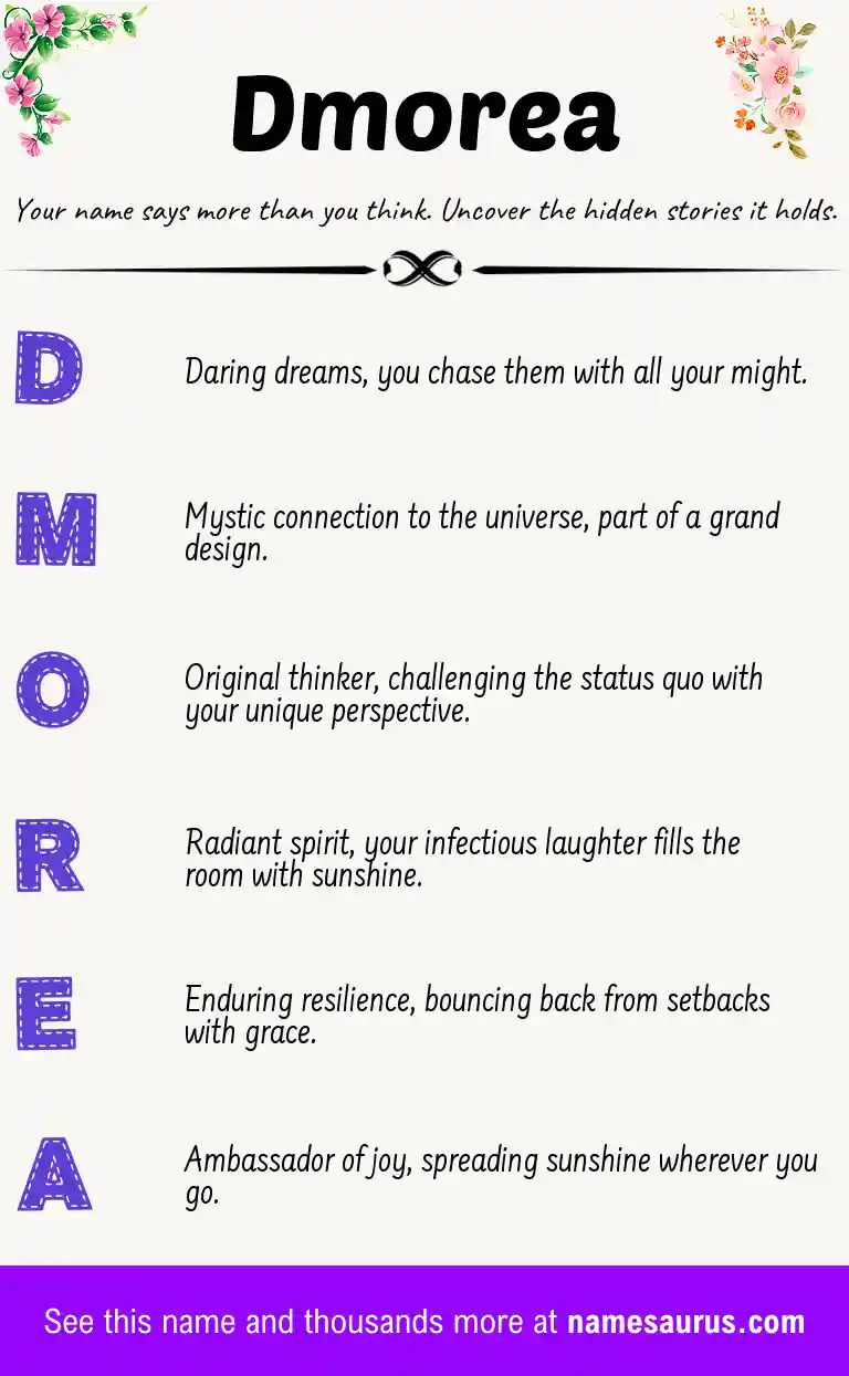 Acrostic poem about Dmorea.