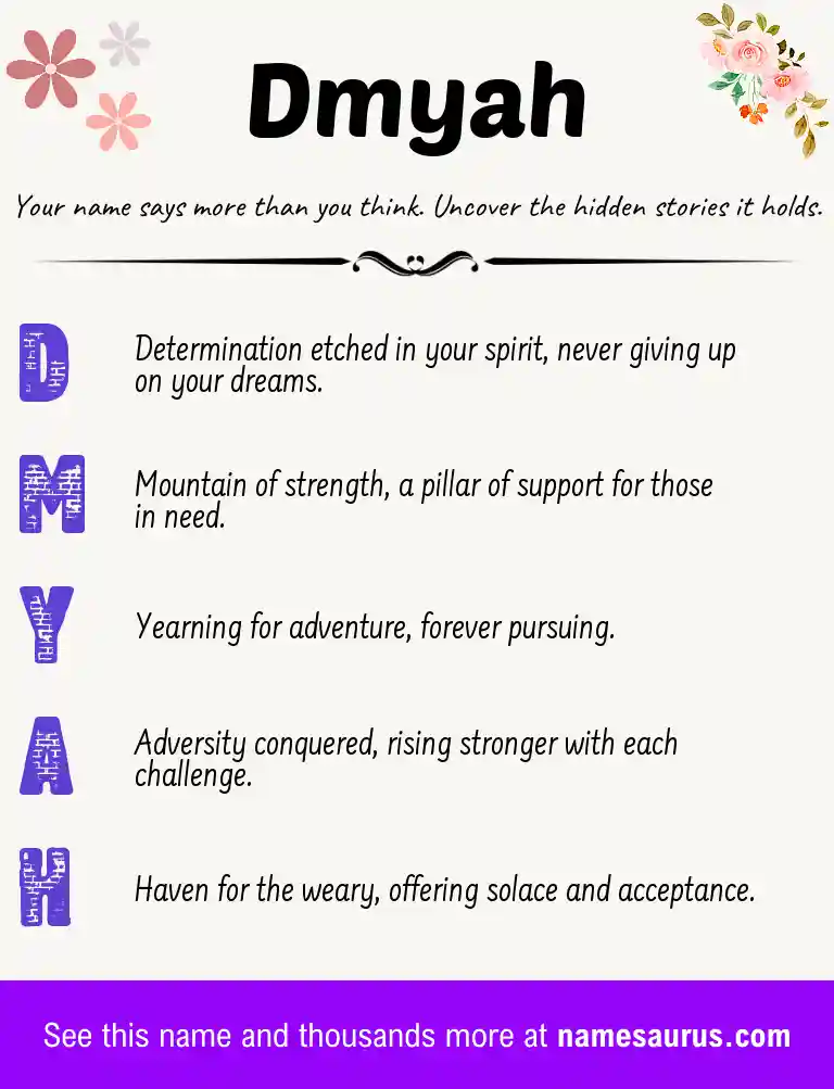 Acrostic poem about Dmyah.