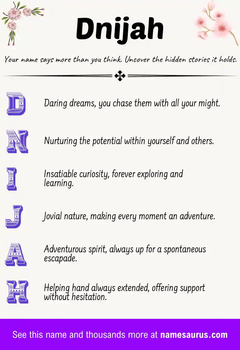 Acrostic poem about Dnijah.