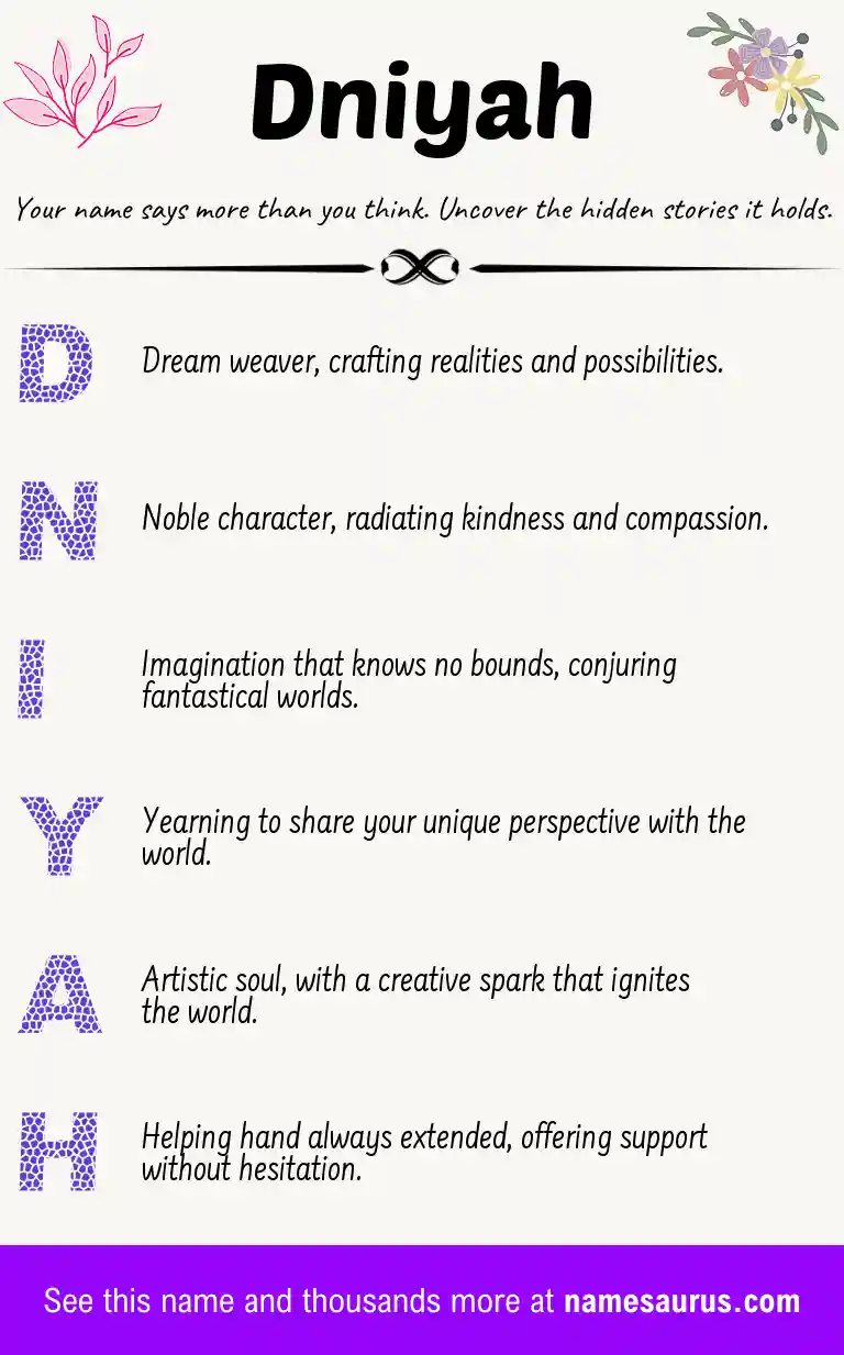 Acrostic poem about Dniyah.