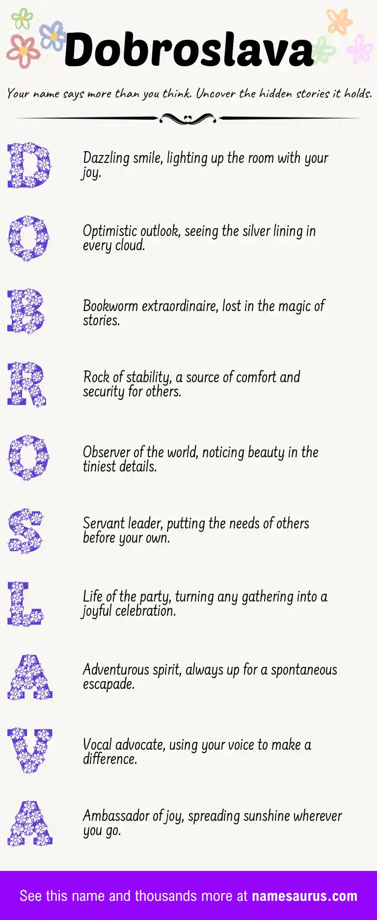 Acrostic poem about Dobroslava.