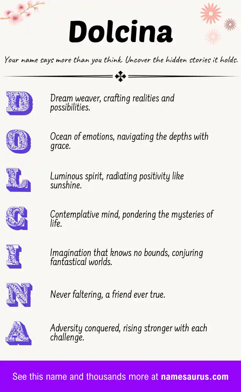 Acrostic poem about Dolcina.