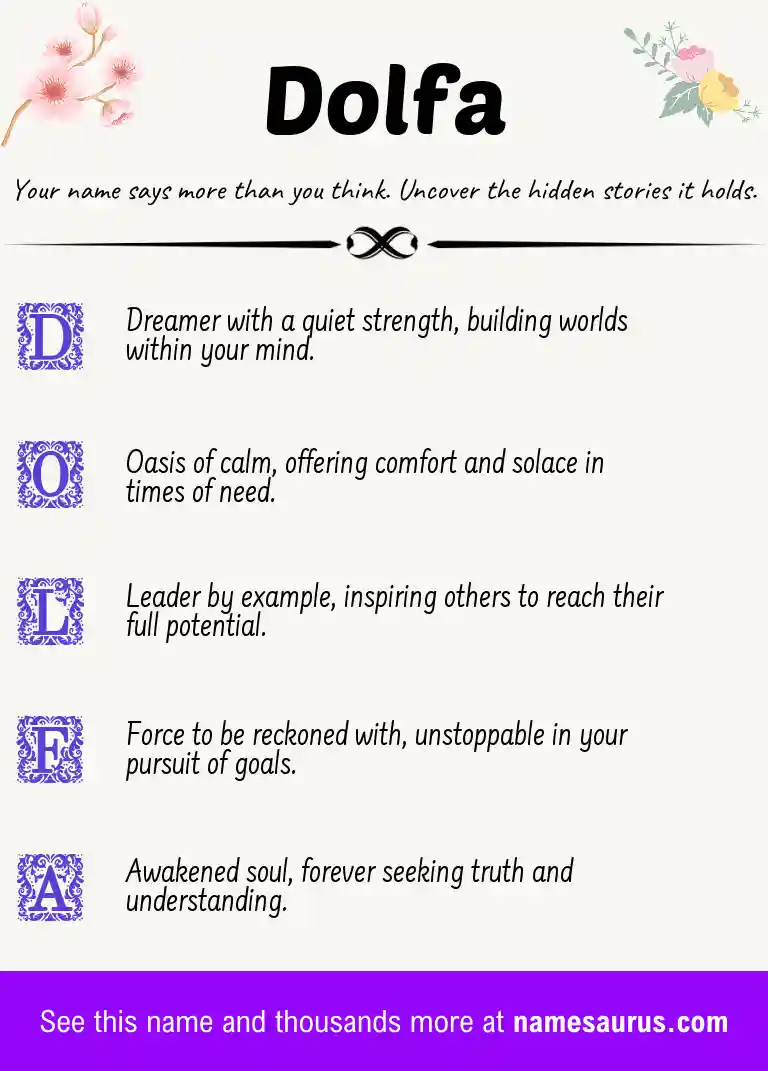 Acrostic poem about Dolfa.