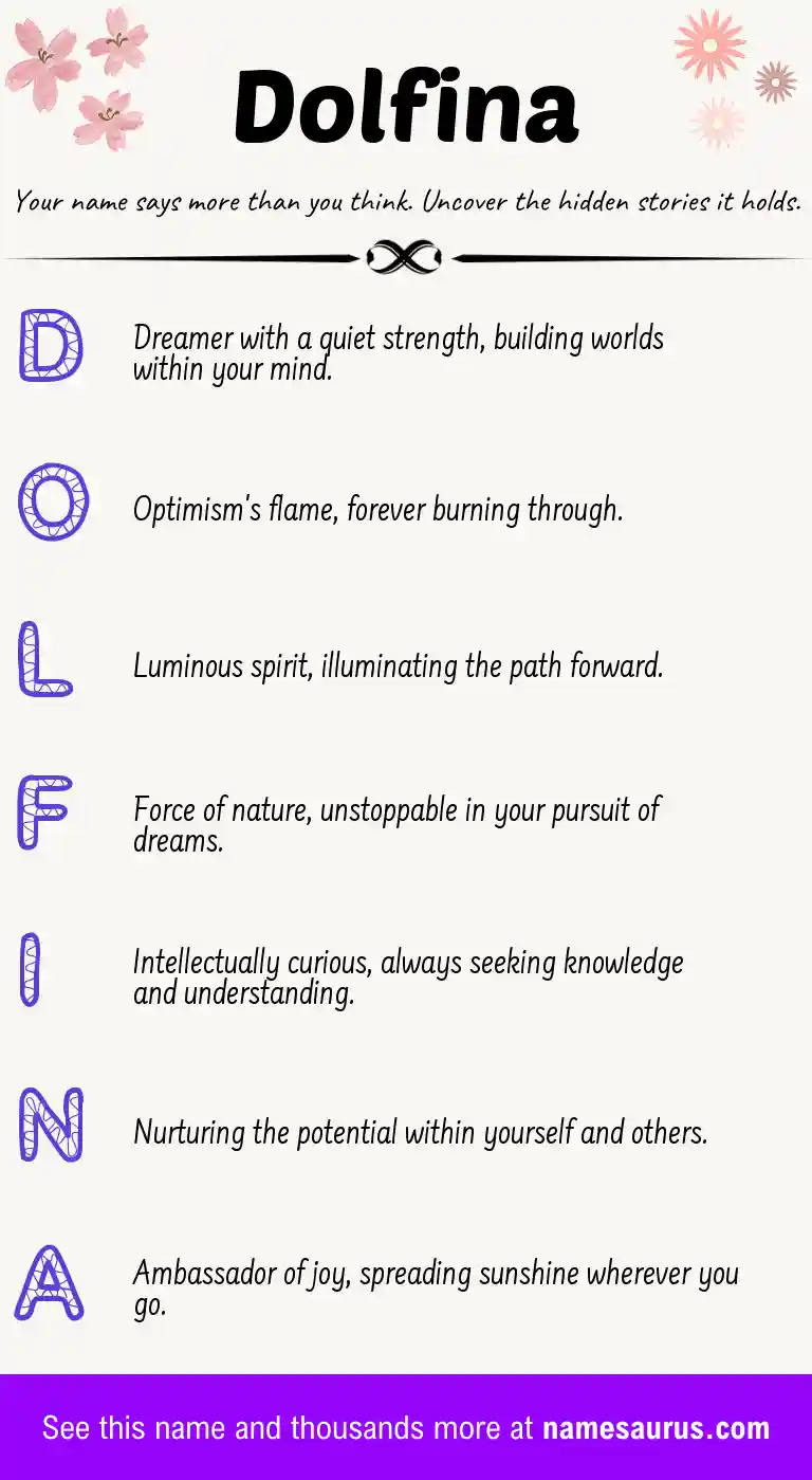 Acrostic poem about Dolfina.