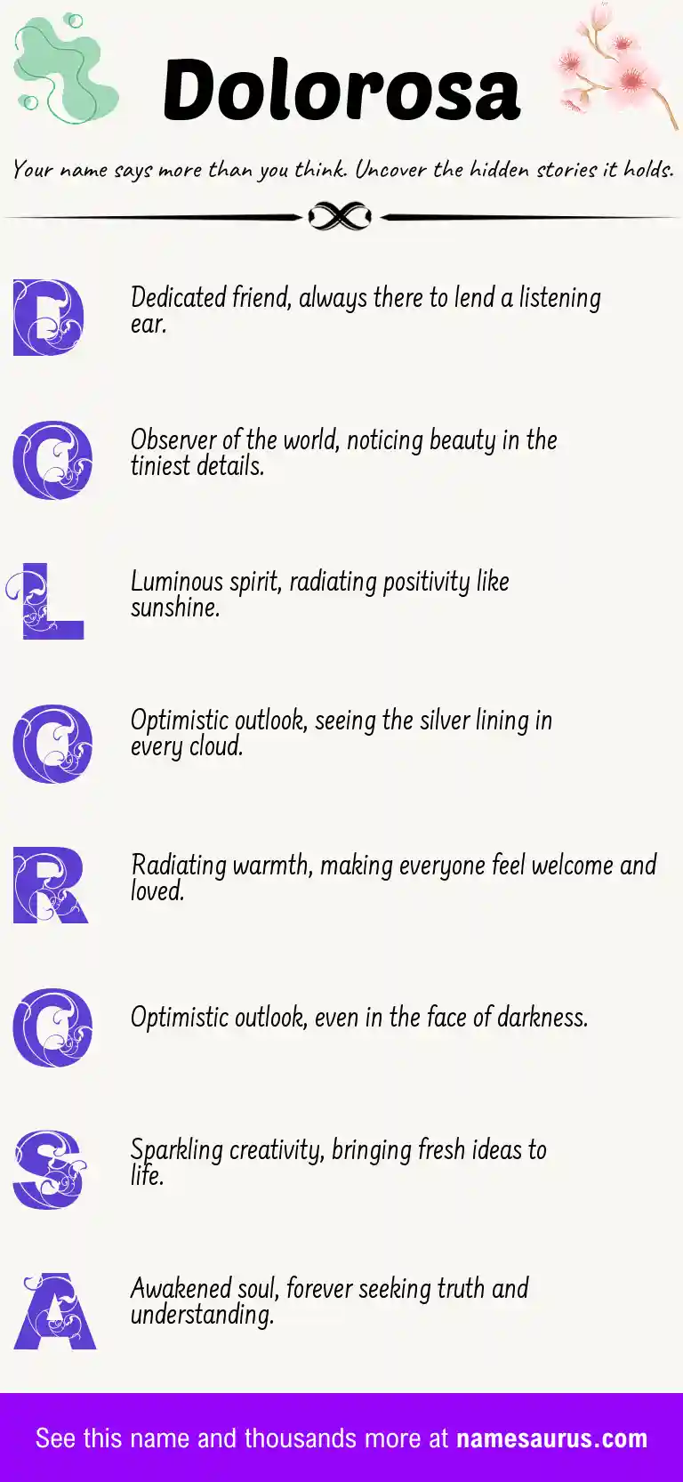 Acrostic poem about Dolorosa.
