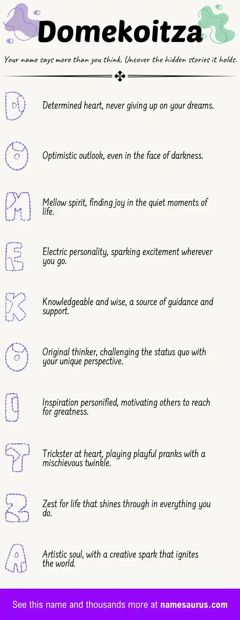 Acrostic poem about Domekoitza.