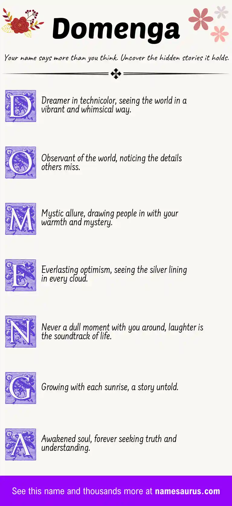 Acrostic poem about Domenga.