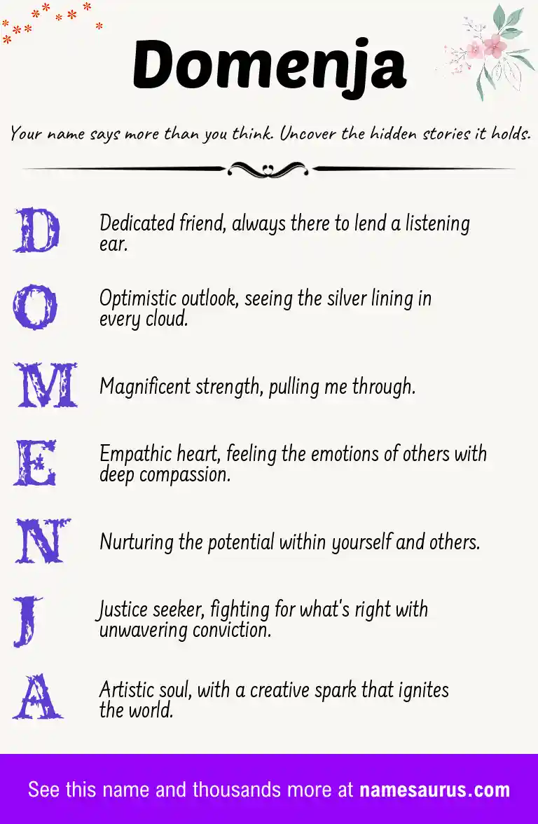 Acrostic poem about Domenja.