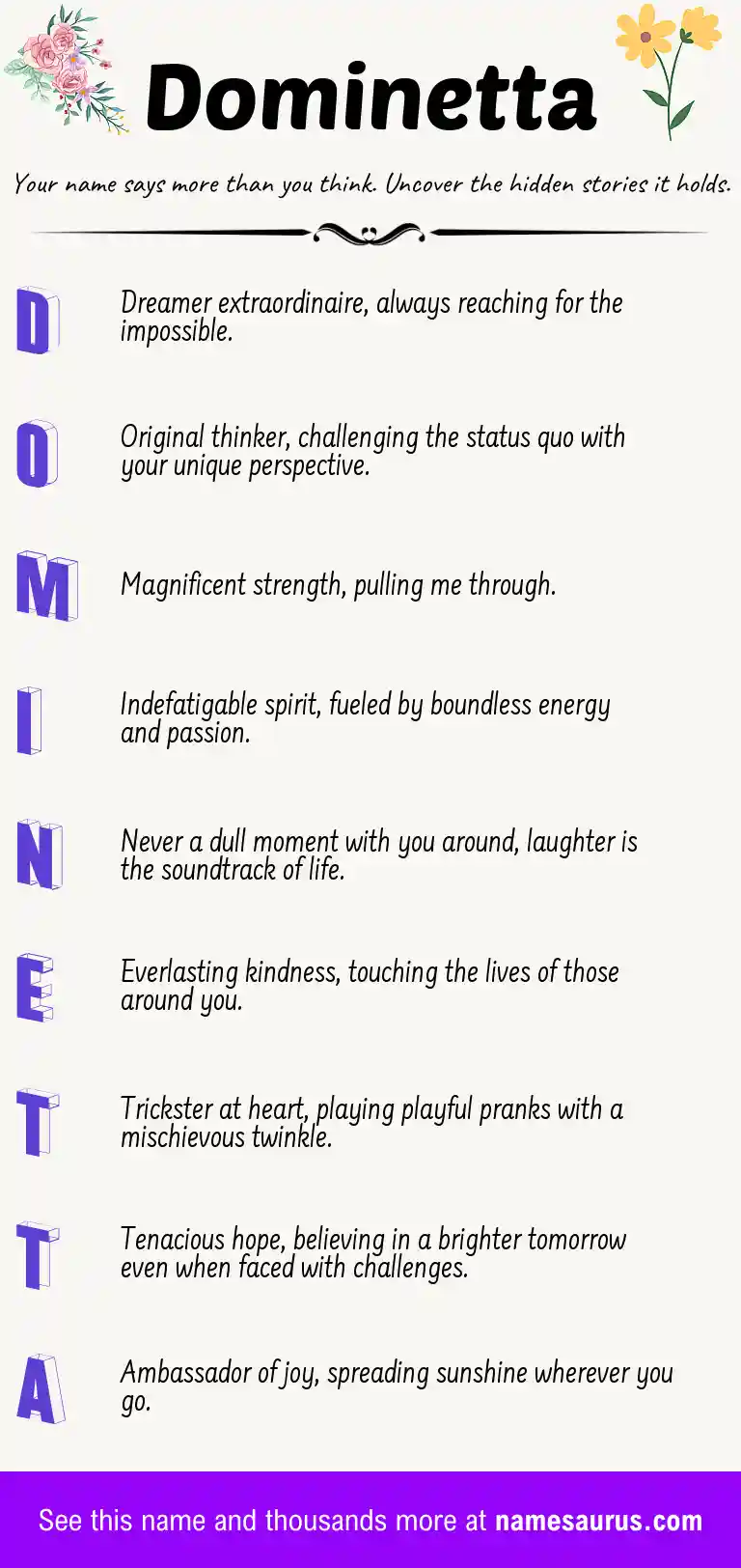 Acrostic poem about Dominetta.