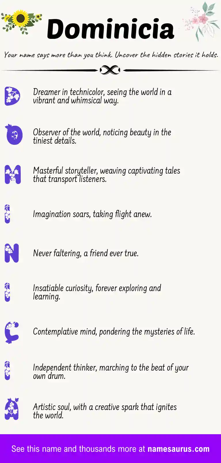 Acrostic poem about Dominicia.