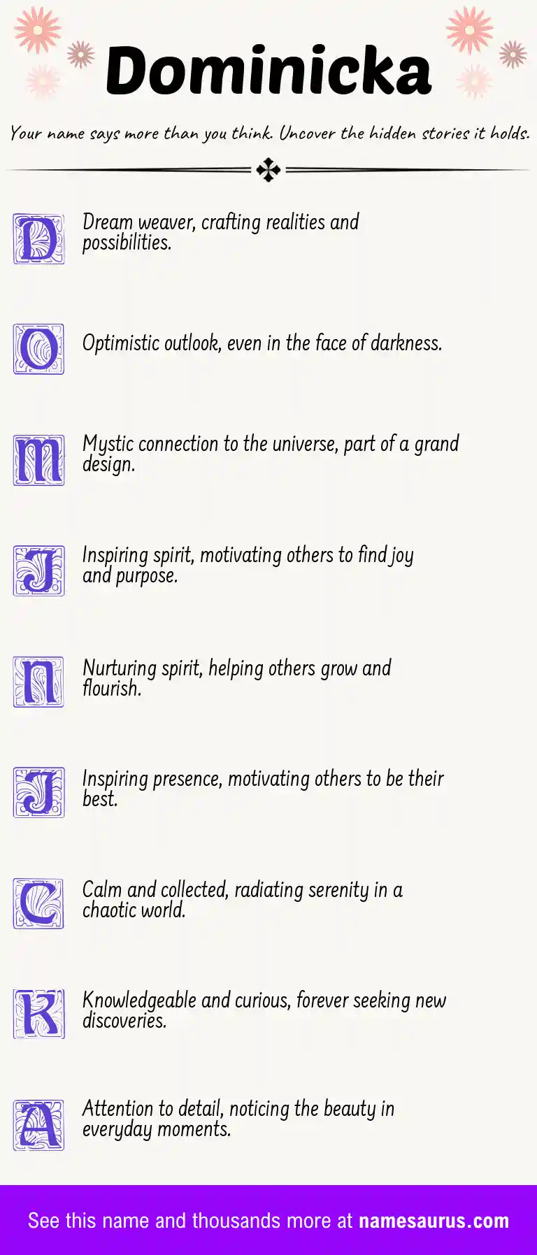Acrostic poem about Dominicka.