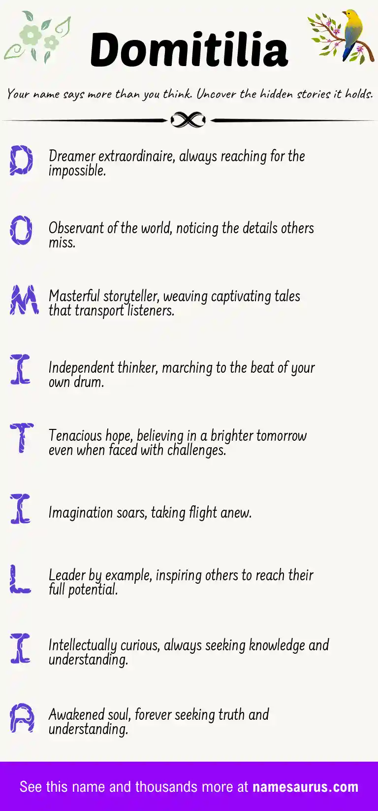 Acrostic poem about Domitilia.