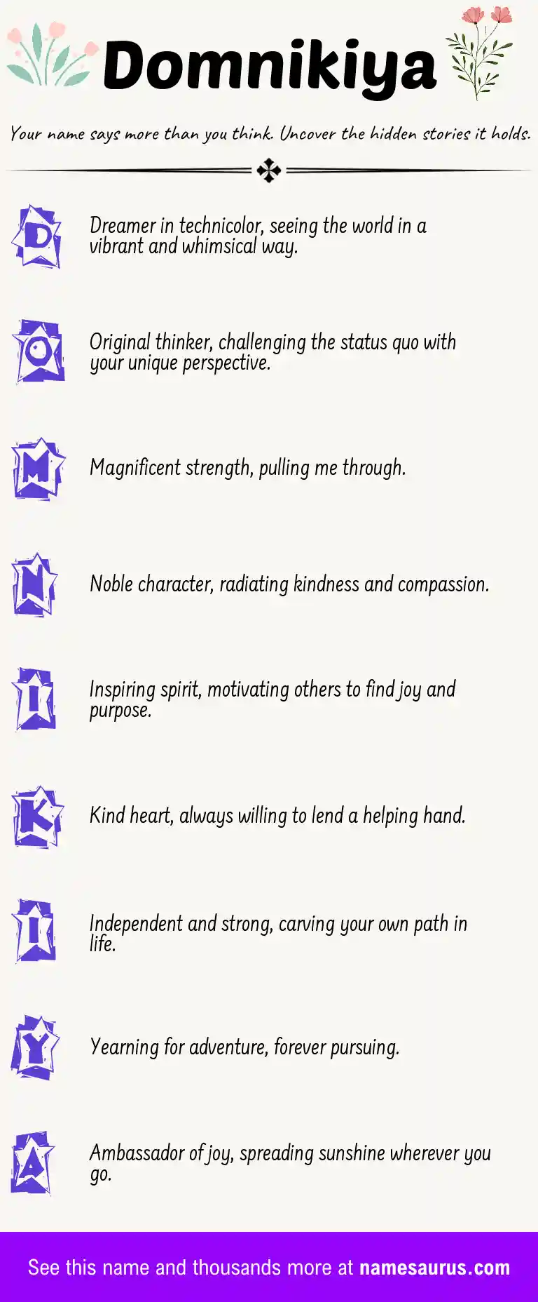 Acrostic poem about Domnikiya.