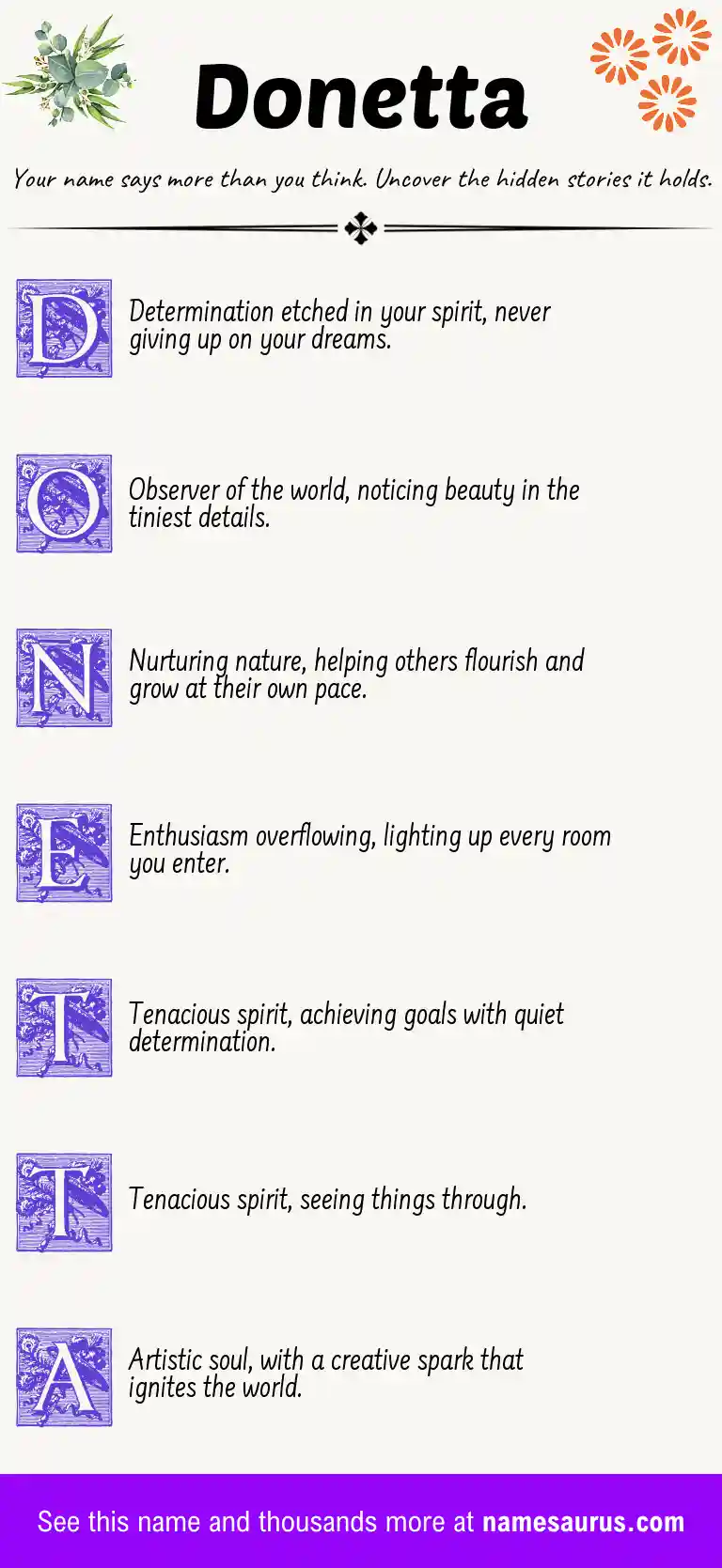 Acrostic poem about Donetta.