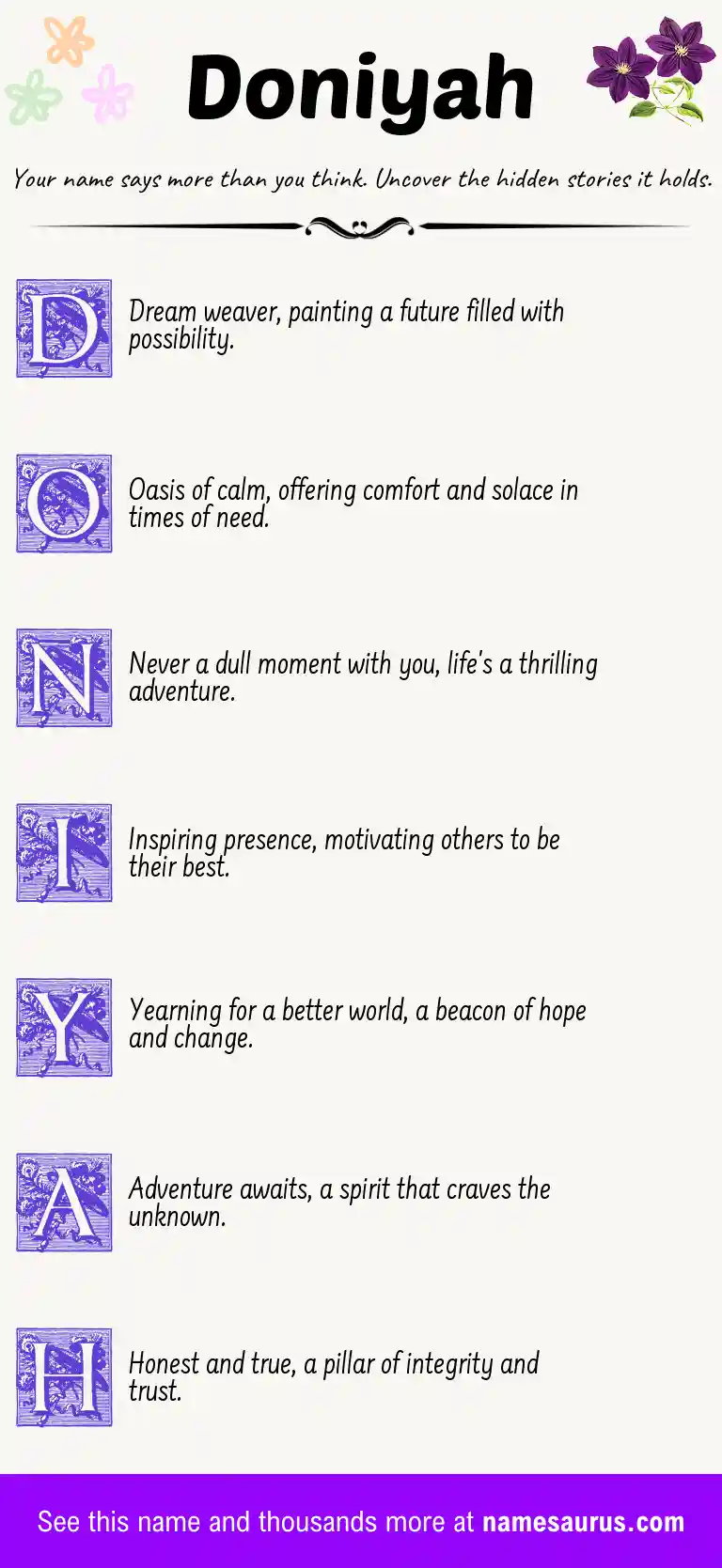 Acrostic poem about Doniyah.