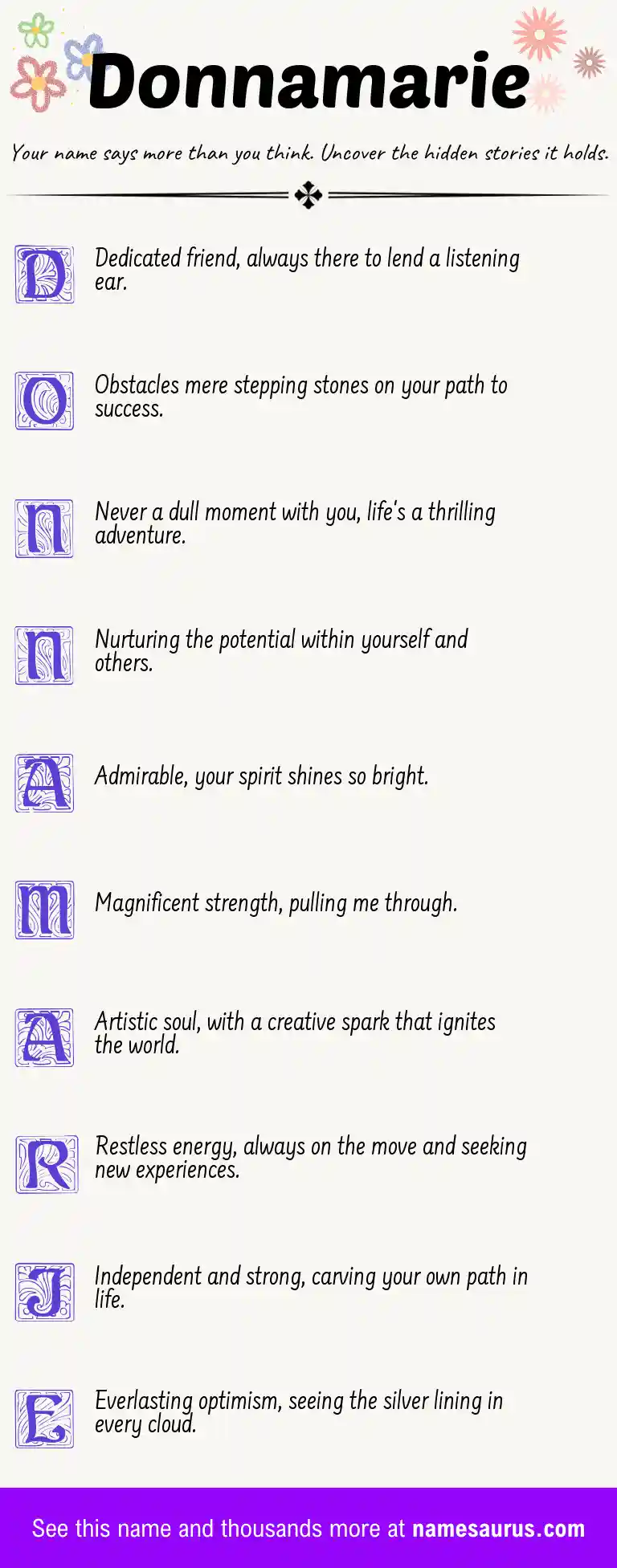 Acrostic poem about Donnamarie.