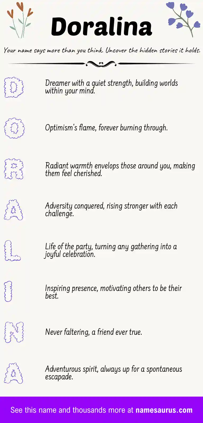 Acrostic poem about Doralina.