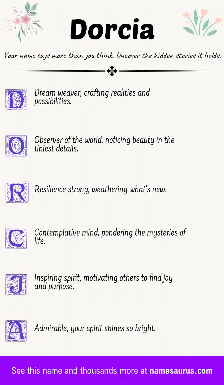 Acrostic poem about Dorcia.
