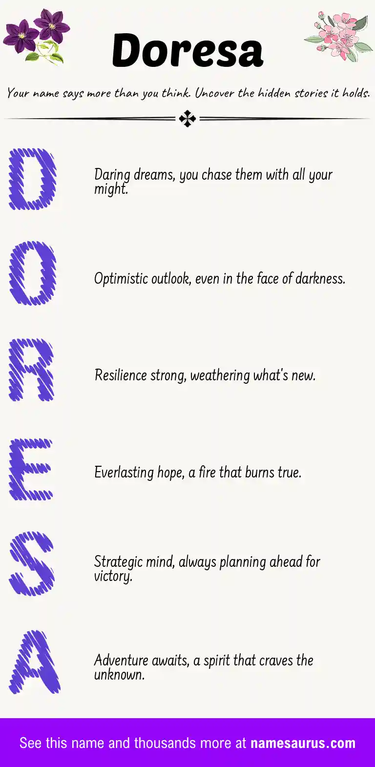 Acrostic poem about Doresa.