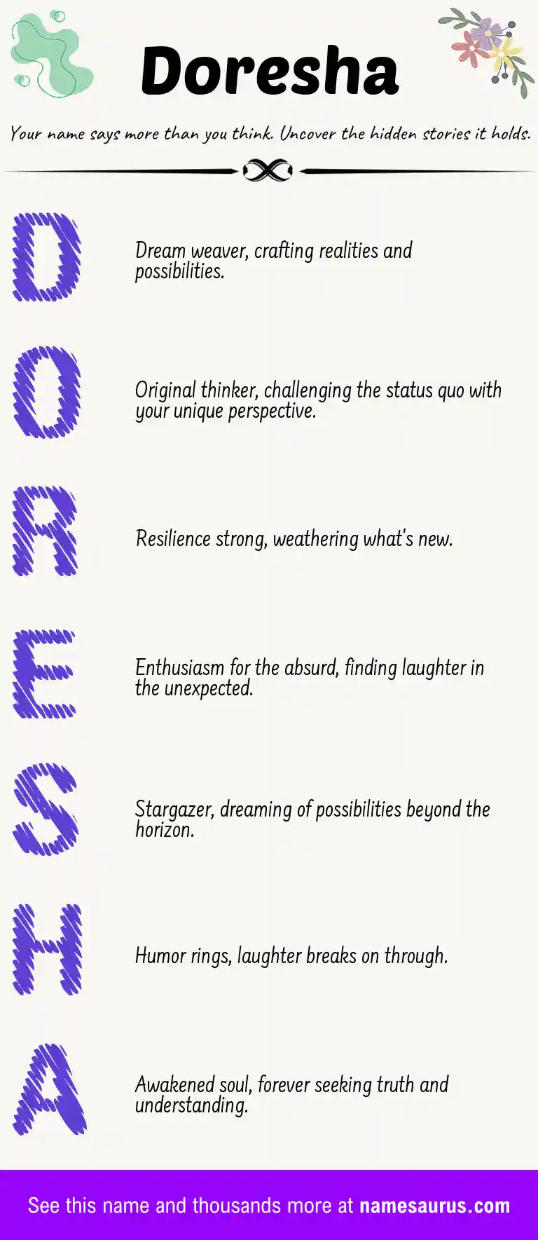 Acrostic poem about Doresha.