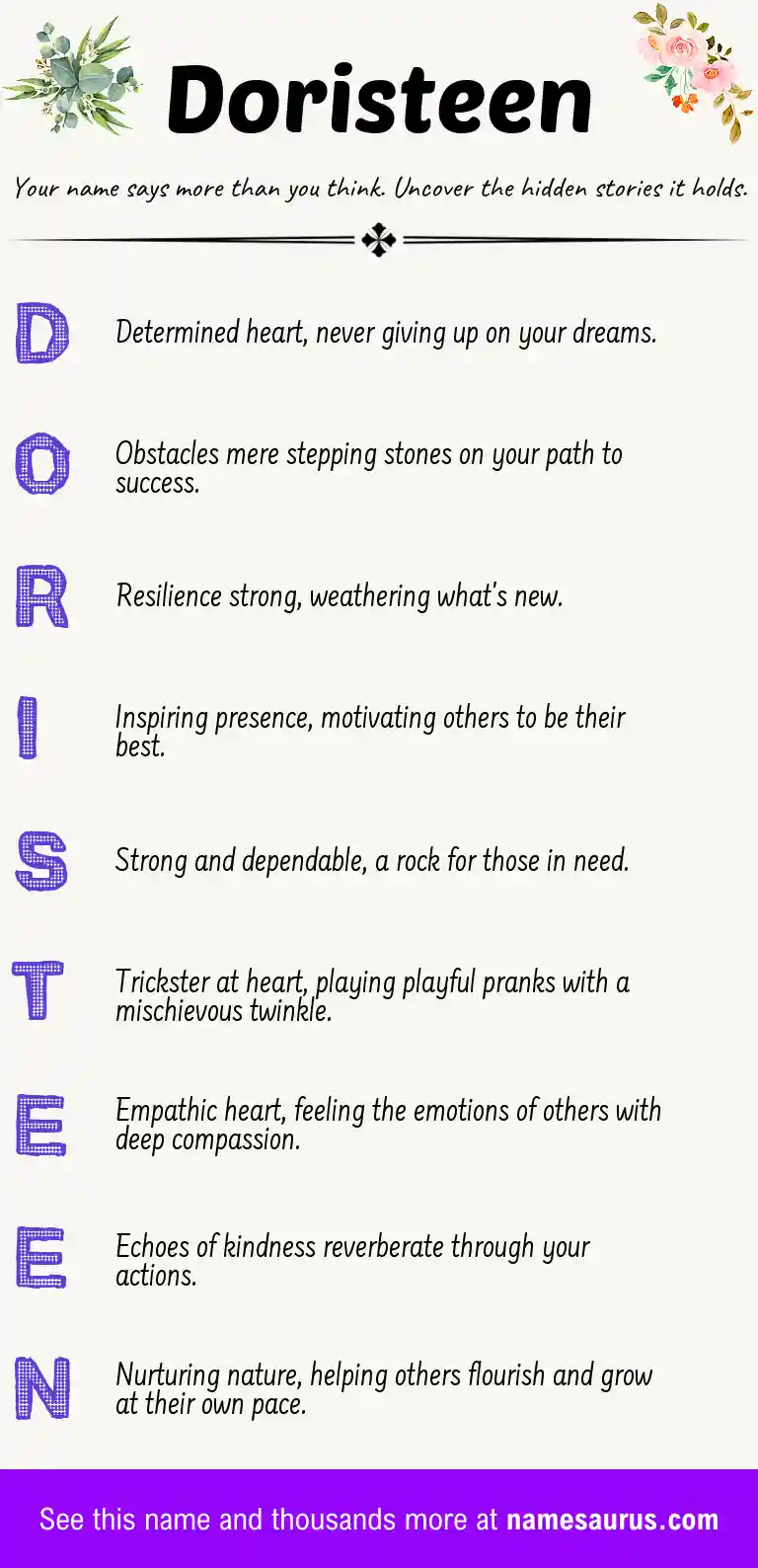 Acrostic poem about Doristeen.