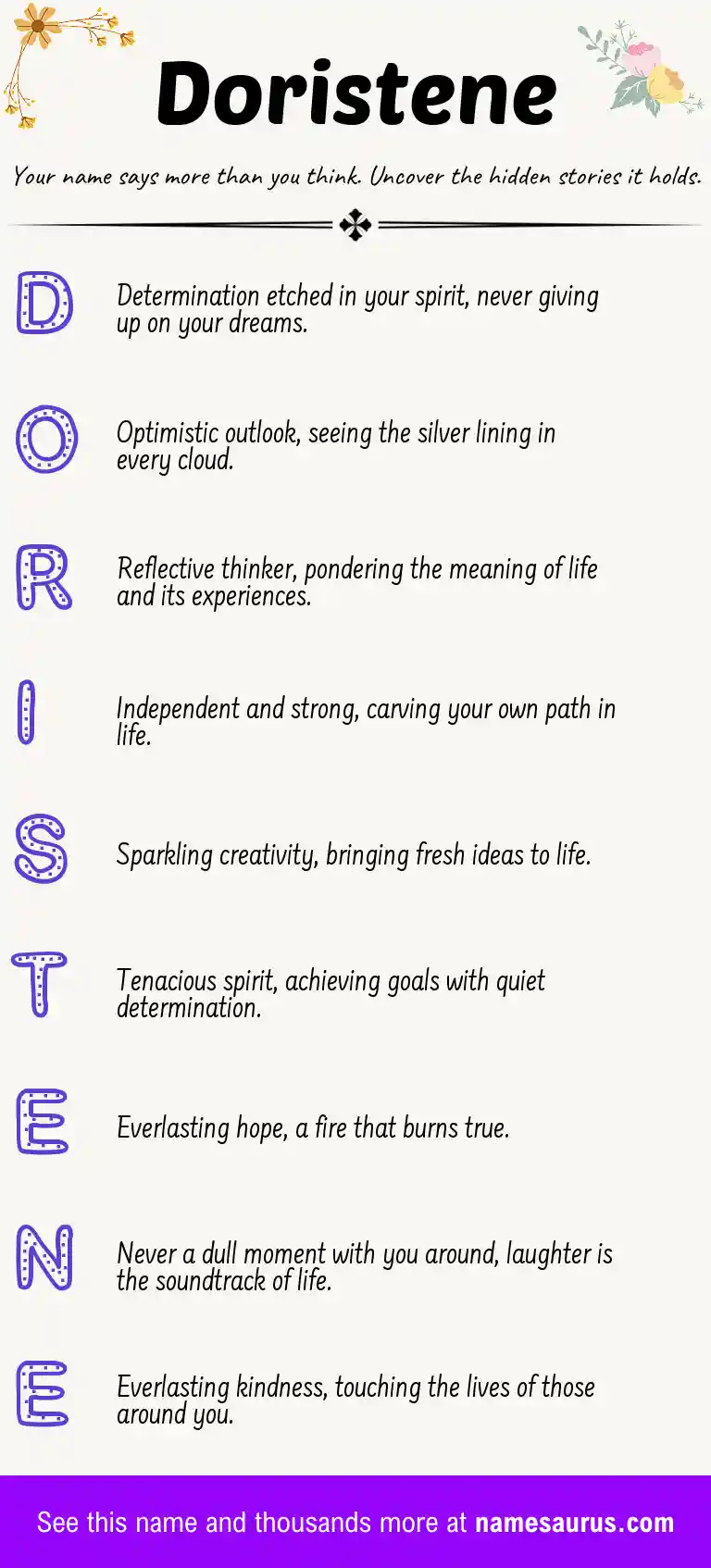Acrostic poem about Doristene.